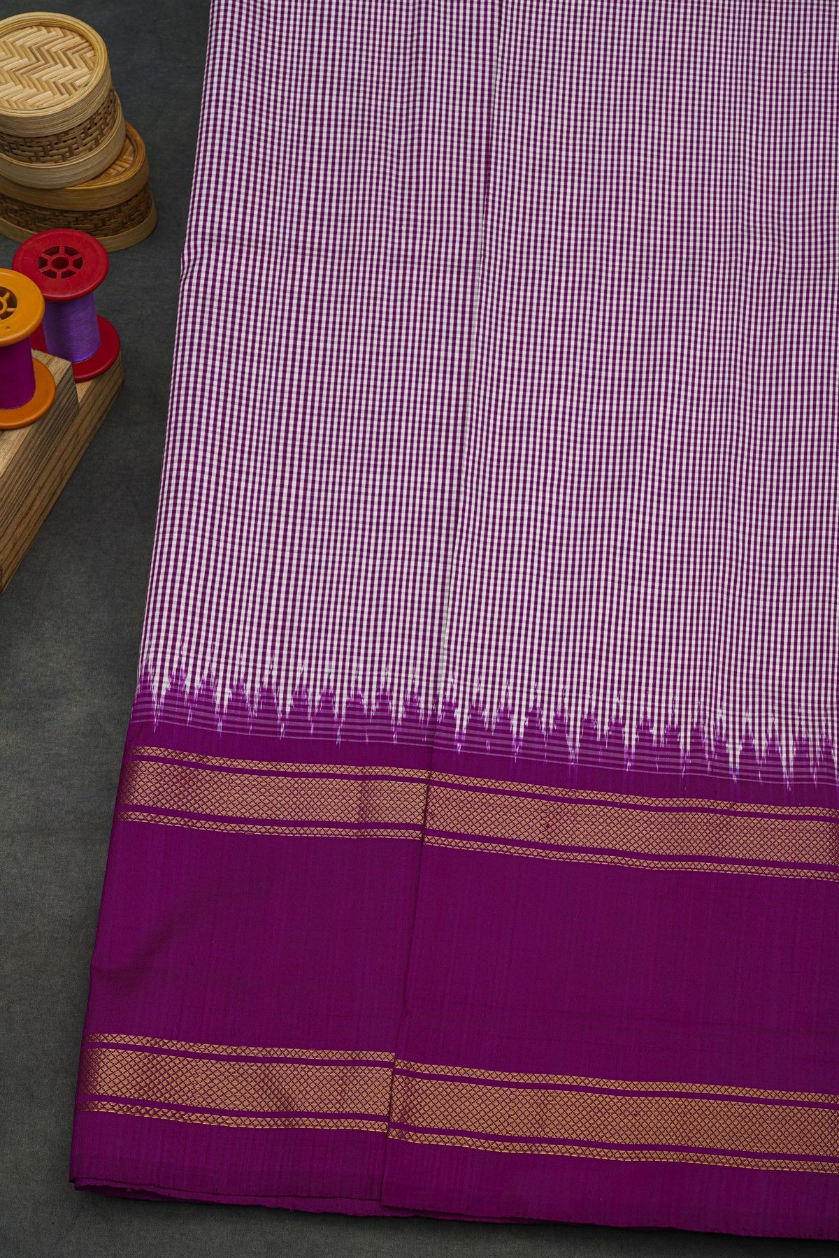 Ikat Silk Dual Colour Saree With Gap Border