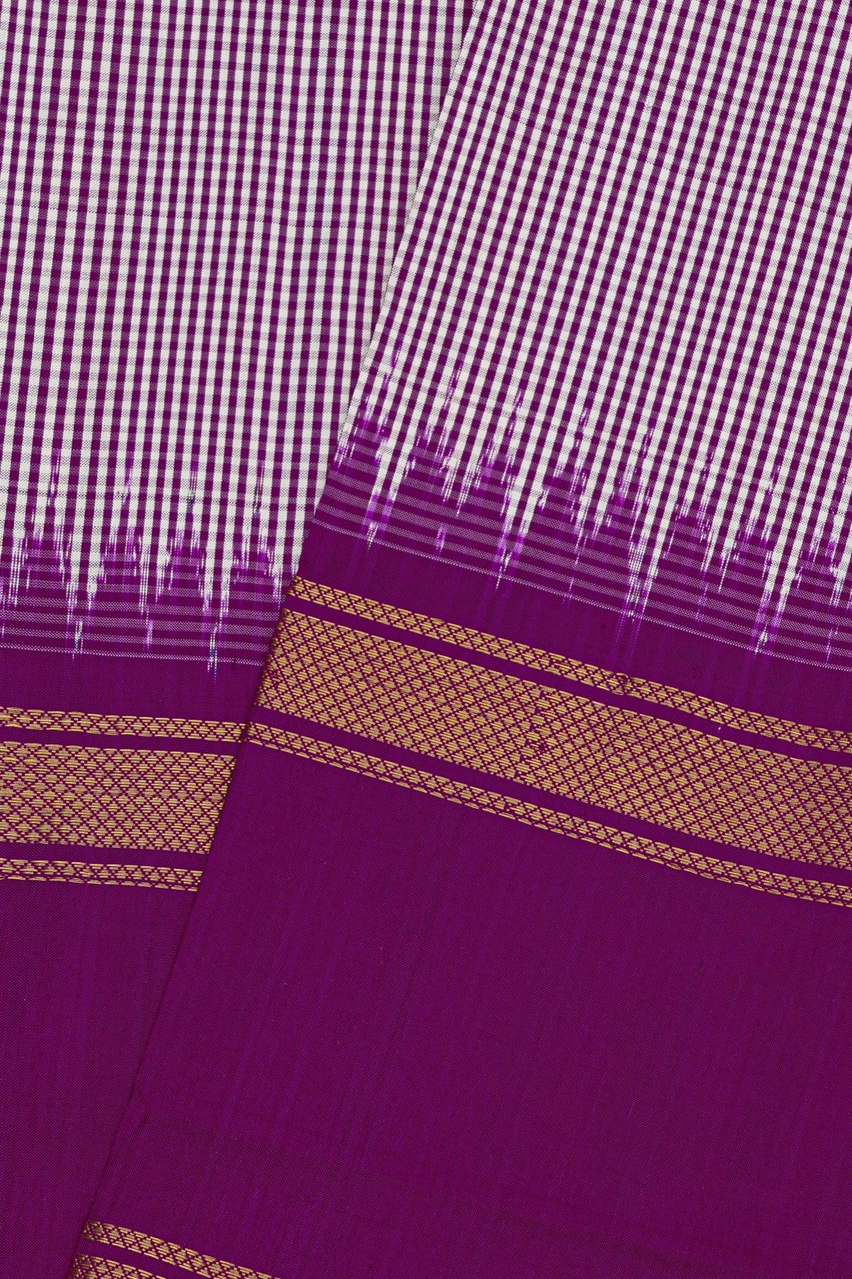 Ikat Silk Dual Colour Saree With Gap Border
