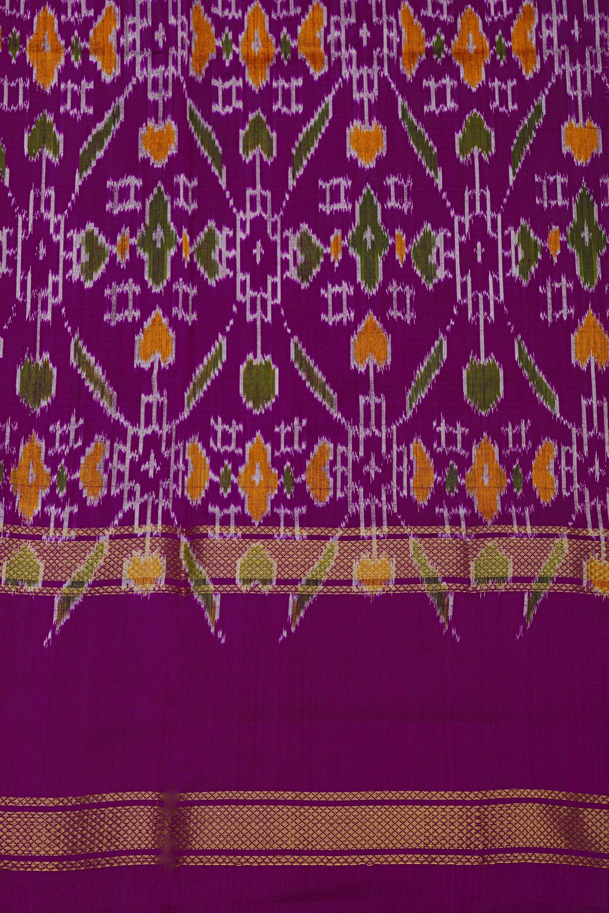 Ikat Silk Dual Colour Saree With Gap Border