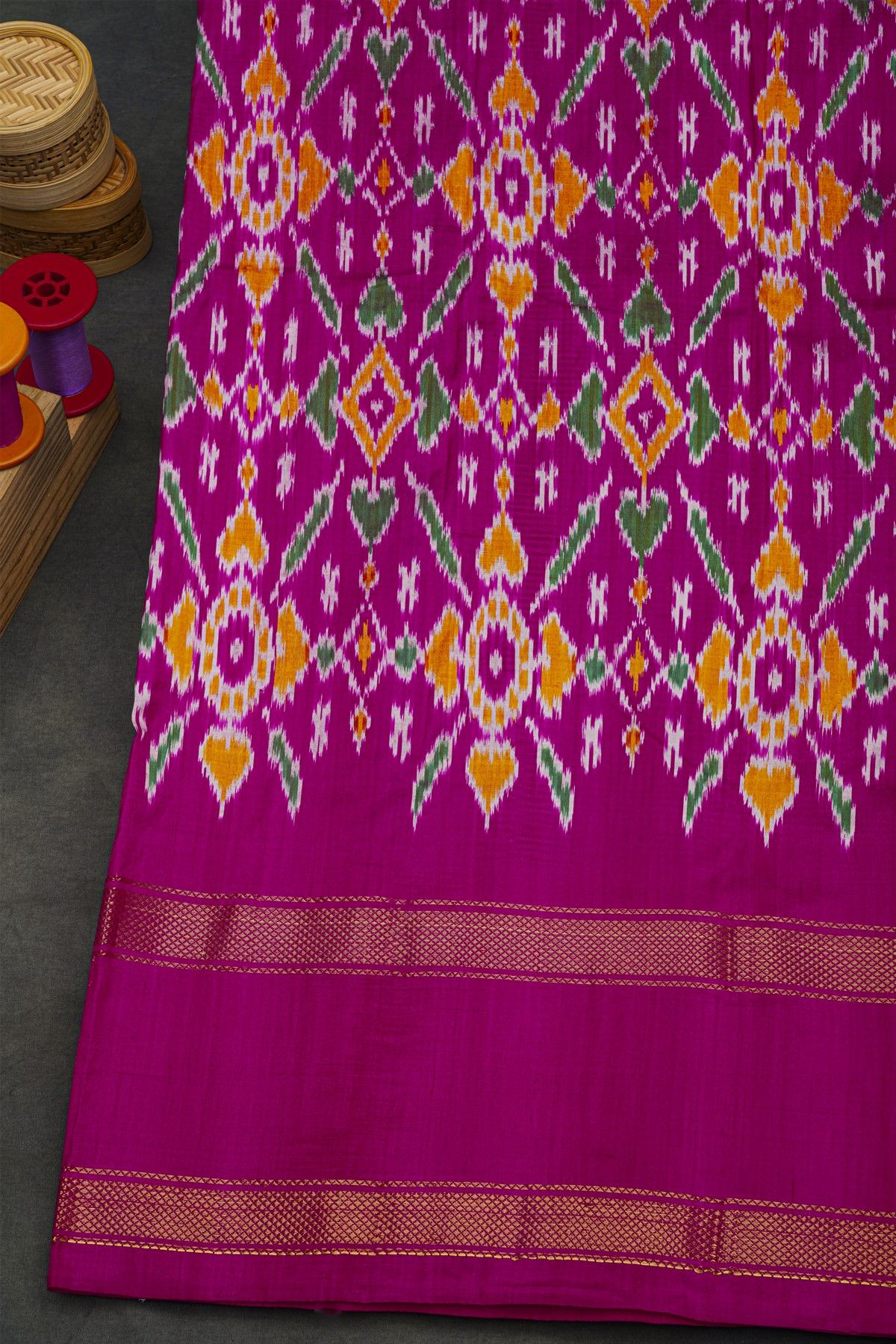 Ikat Silk Dual Colour Saree With Gap Border