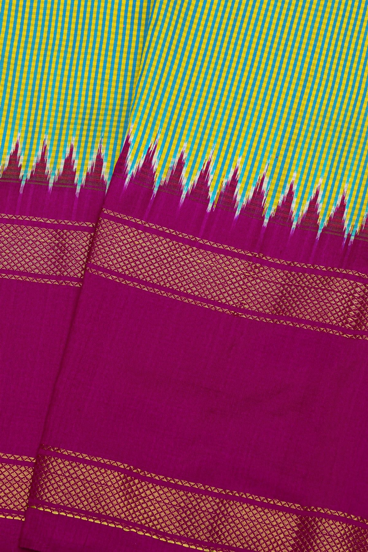 Ikat Silk Dual Colour Saree With Gap Border
