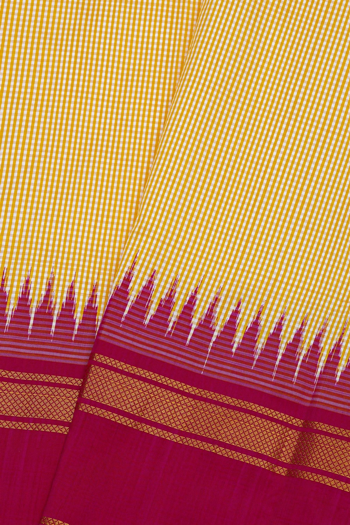 Ikat Silk Multi-Colour Saree With Multi-Coloured Checks Body