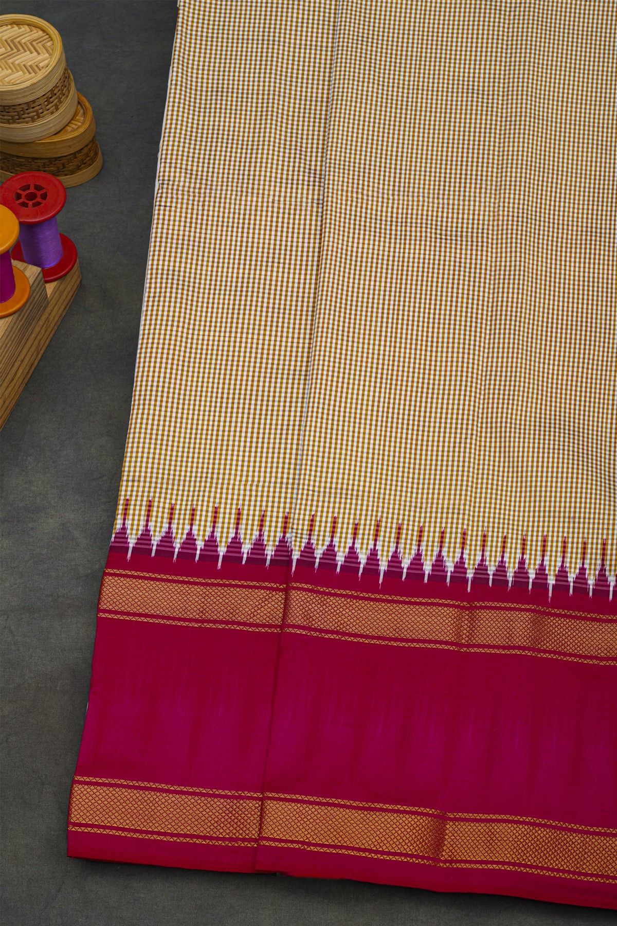 Ikat Silk Multi-Colour Saree With Multi-Coloured Checks Body
