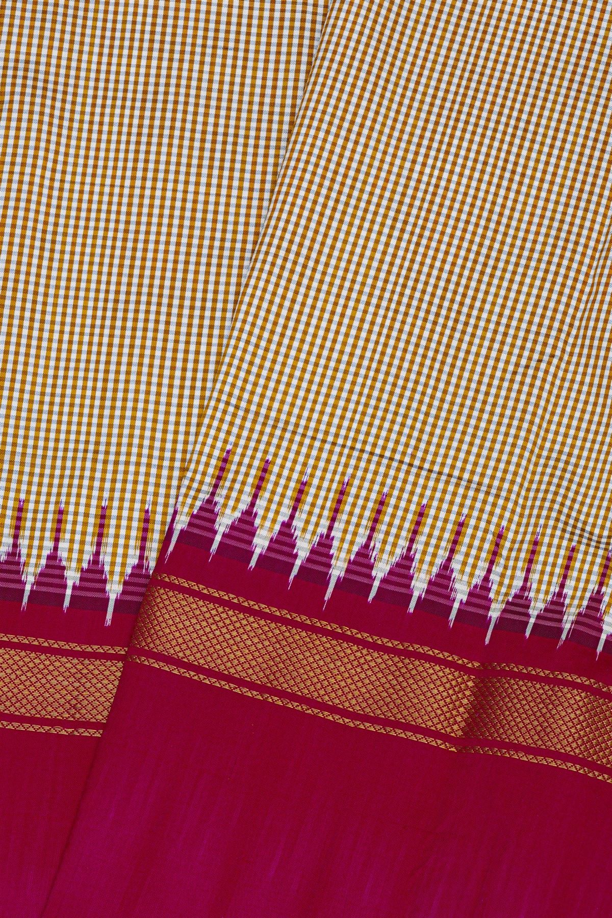 Ikat Silk Multi-Colour Saree With Multi-Coloured Checks Body