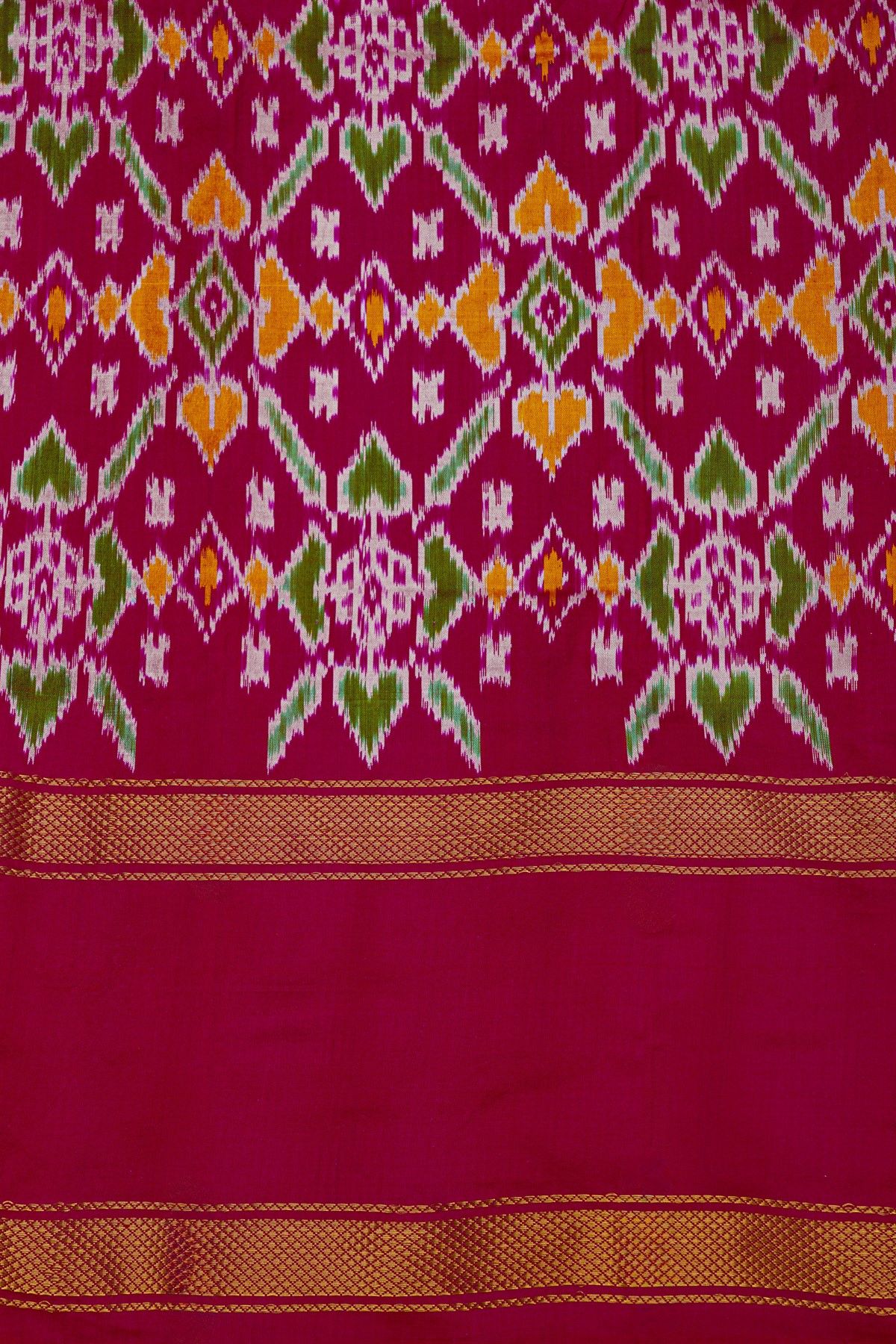 Ikat Silk Multi-Colour Saree With Multi-Coloured Checks Body