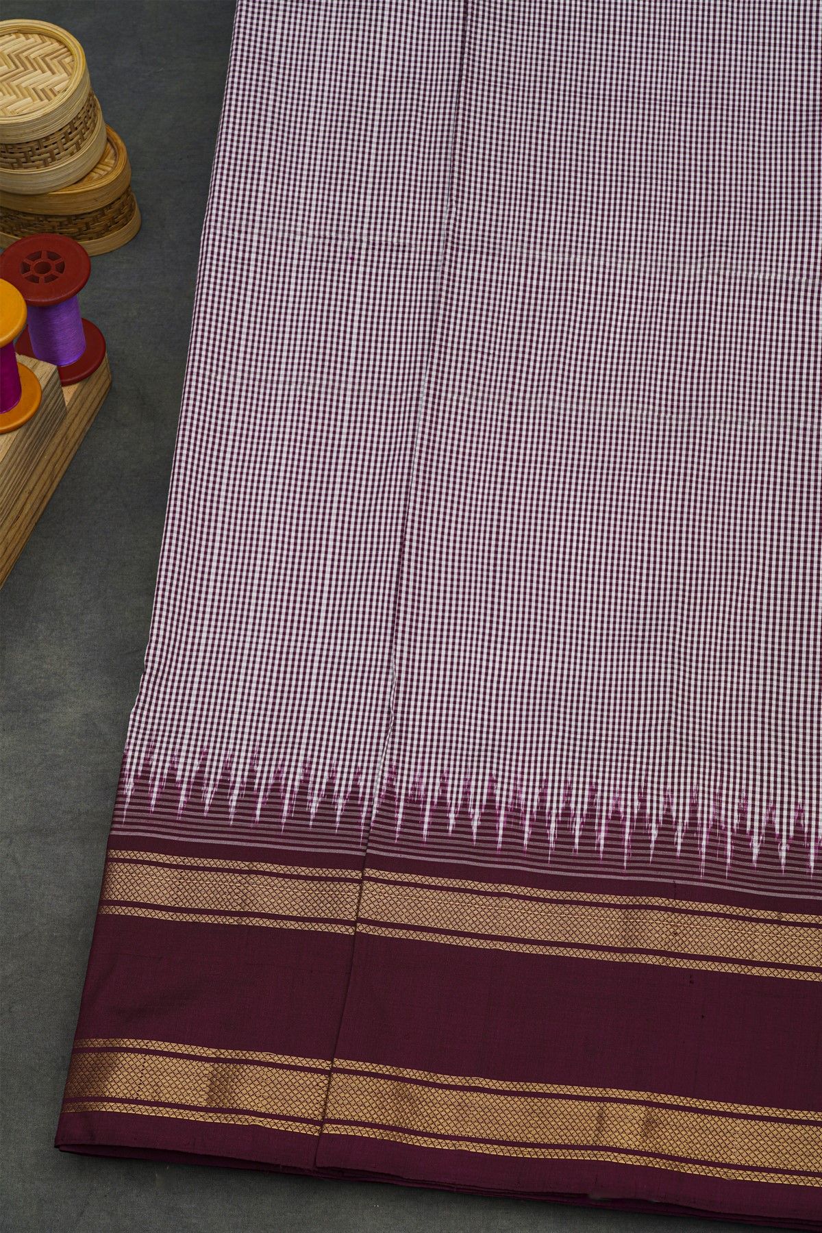 Ikat Silk Multi-Colour Saree With Multi-Coloured Checks Body