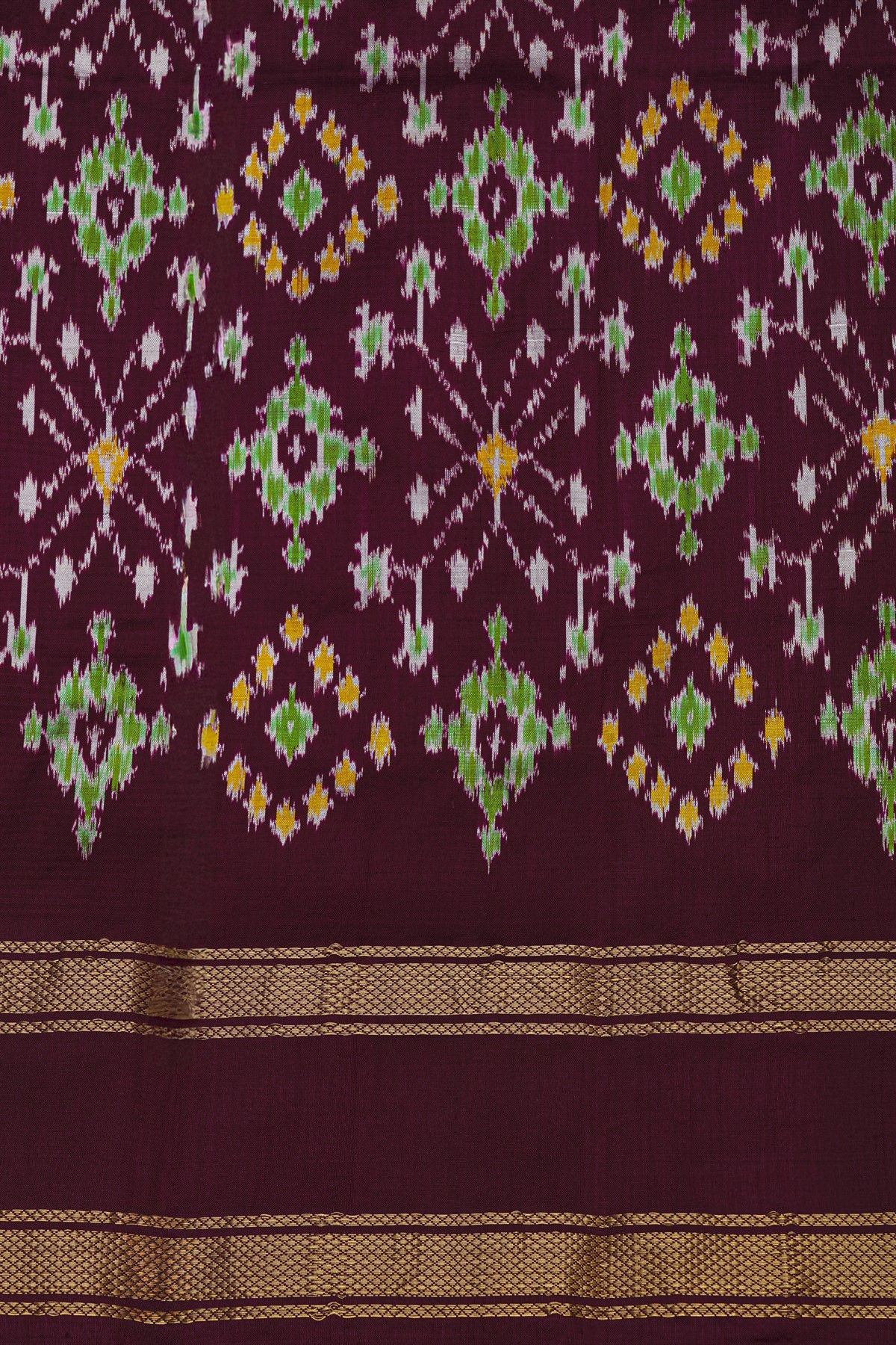 Ikat Silk Multi-Colour Saree With Multi-Coloured Checks Body