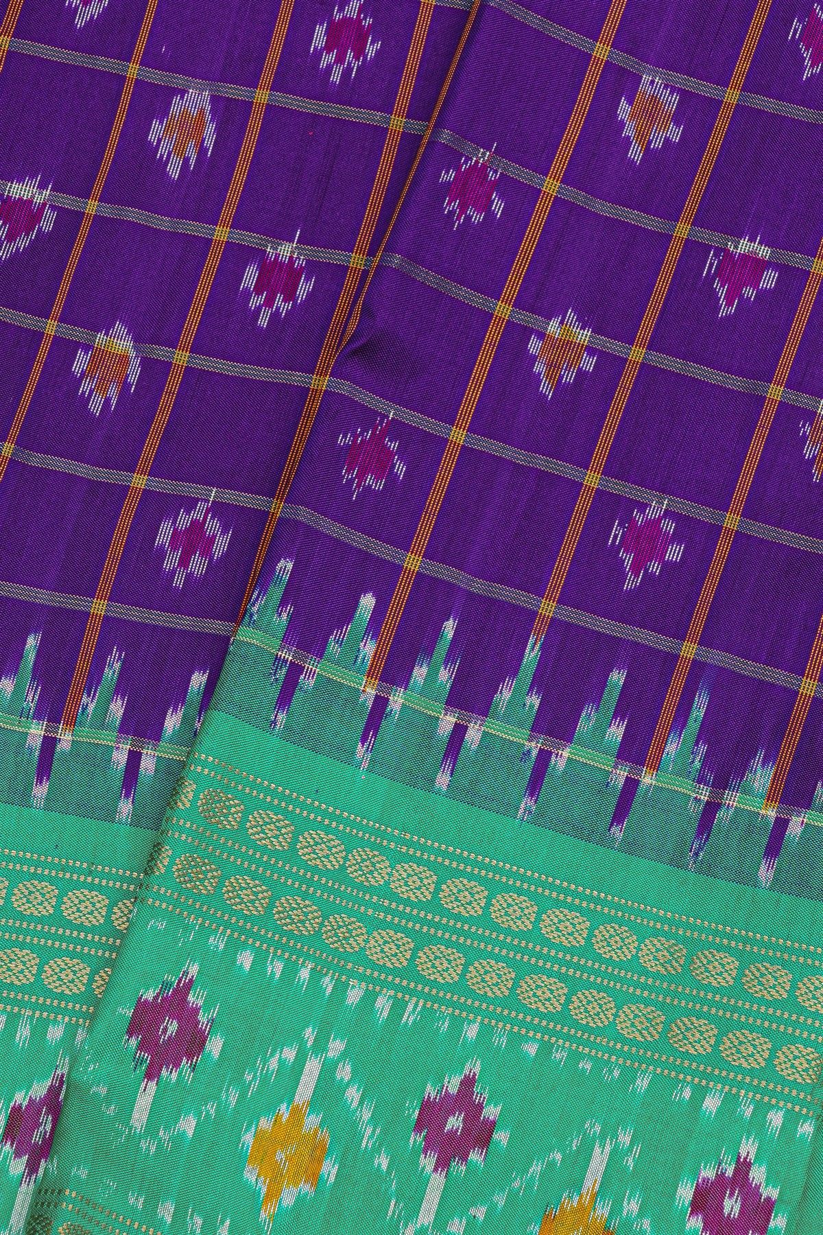 Ikat Silk Purple Saree With Florals And Leaves Border