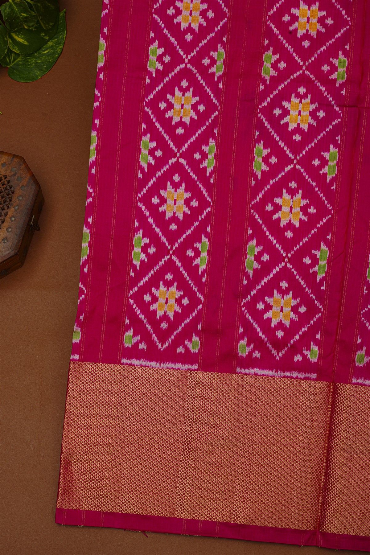 Ikat Silk Yellow Saree With Florals And Birds In Ikat Design Body