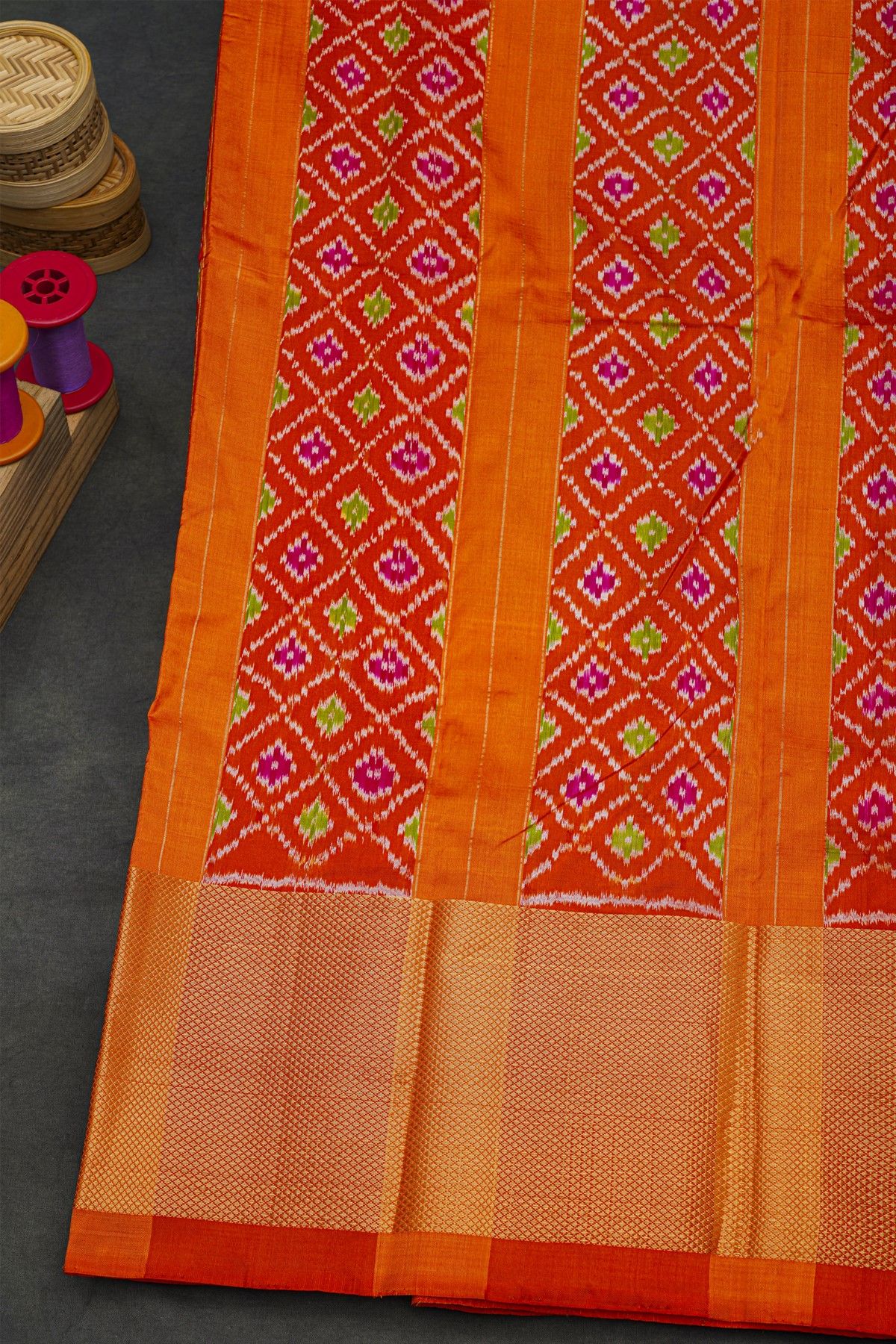 Ikat Silk Violet Saree With Diamonds In Zari And Florals Border