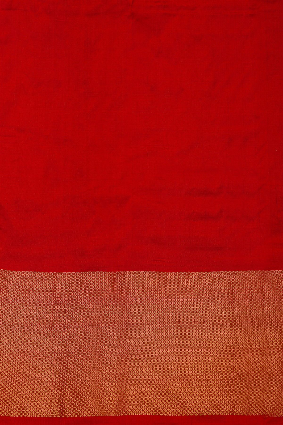 Ikat Silk Red Saree With Florals And Leaves Body