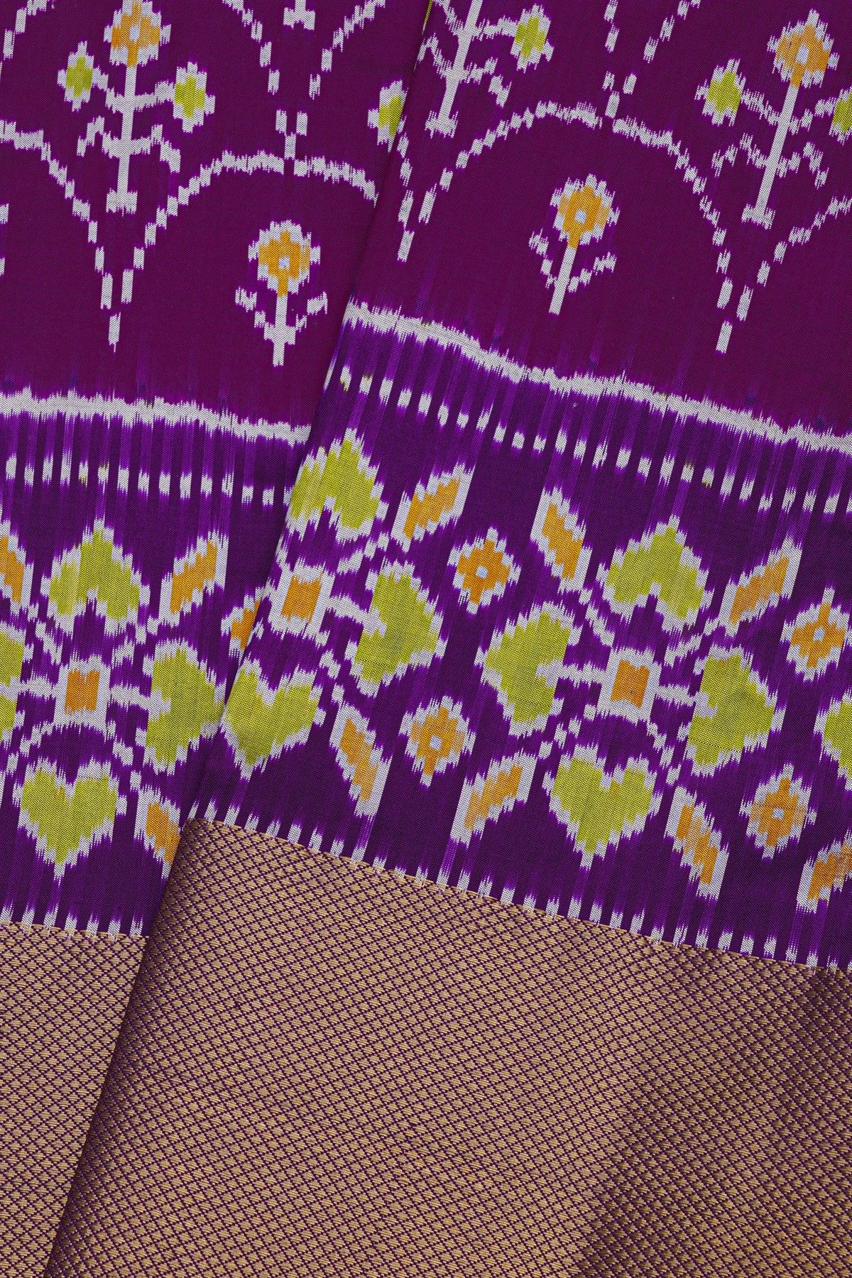 Ikat Silk Purple Saree With Florals And Buttis Body