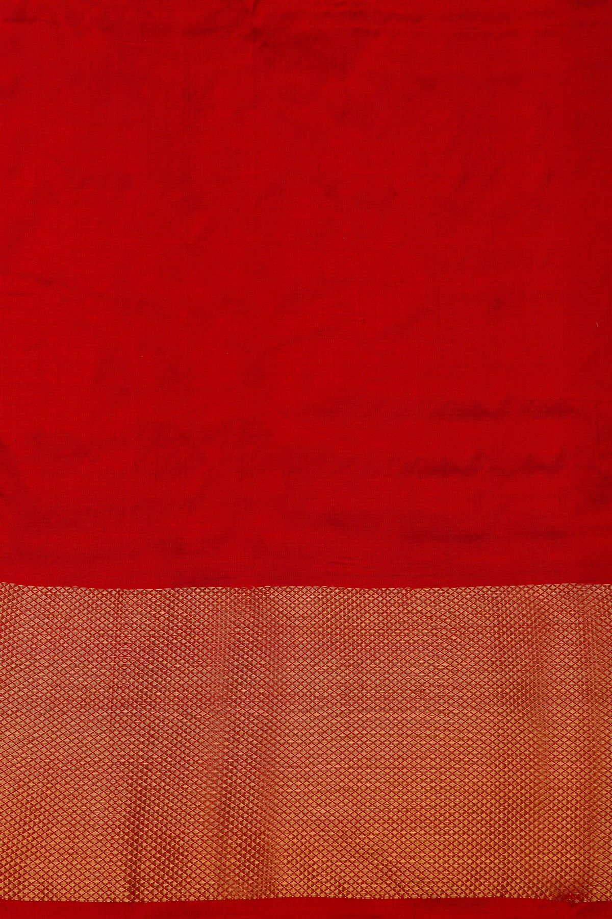 Ikat Silk Red Saree With Florals And Leaves Body