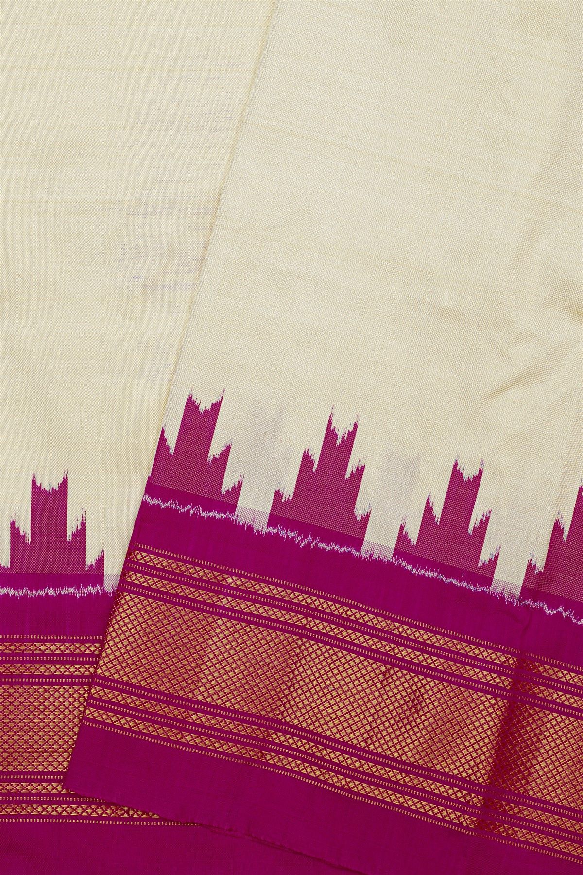 Ikat Silk Off White Saree With Diamonds And Temples Border