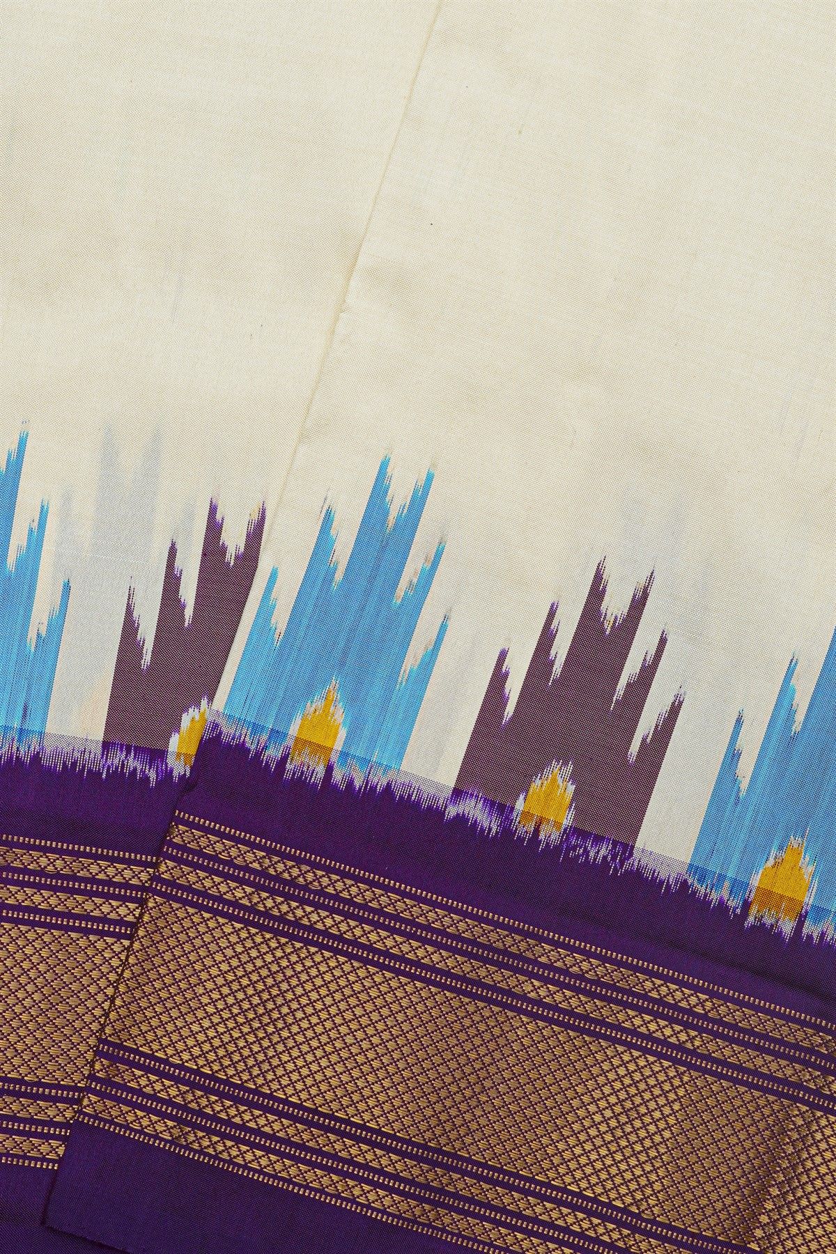 Ikat Silk Off White Saree With Diamonds And Temples Border