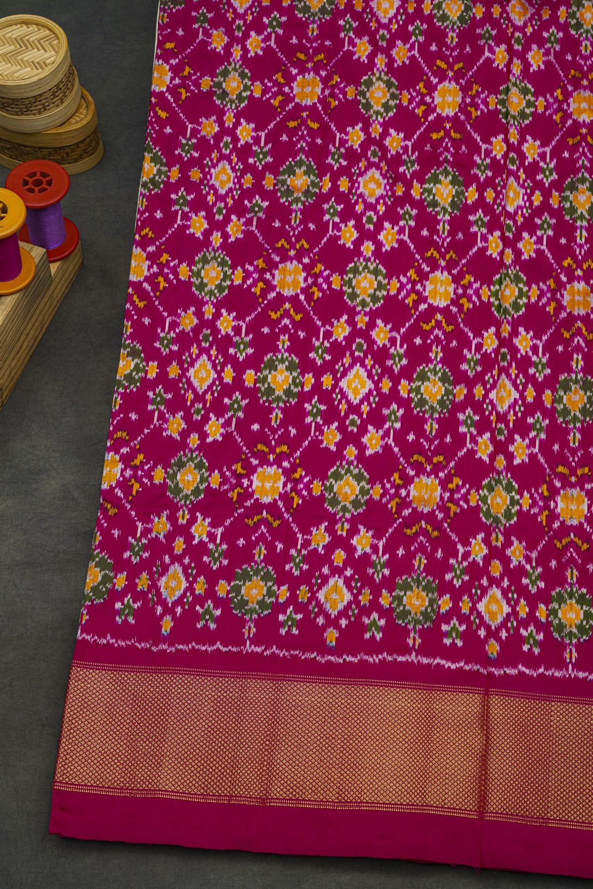 Ikat Silk Off White Saree With Diamonds In Zari Border