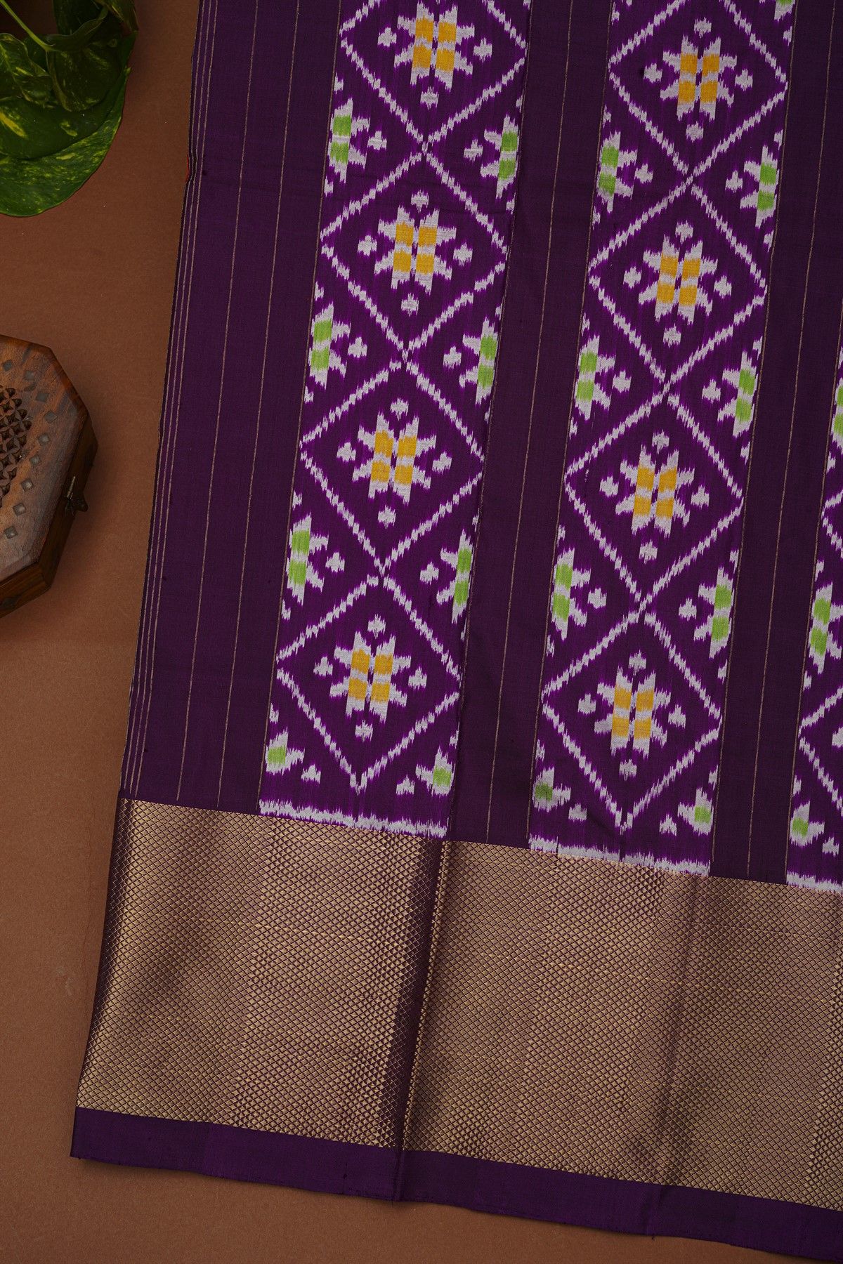 Ikat Silk Orange Saree With Parrots And Elephant Buttis Body