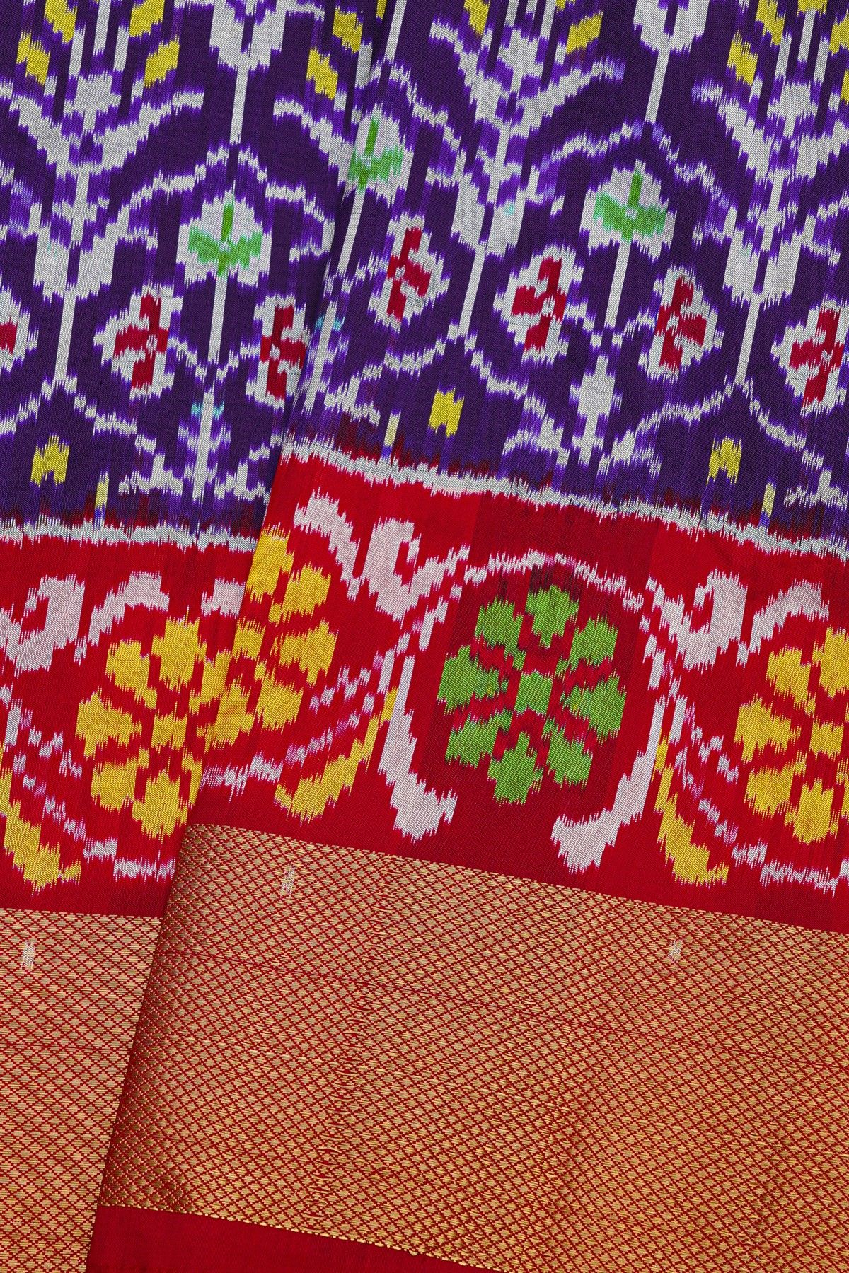 Ikat Silk Royal Blue Saree With Florals And Leaves Jaal Body