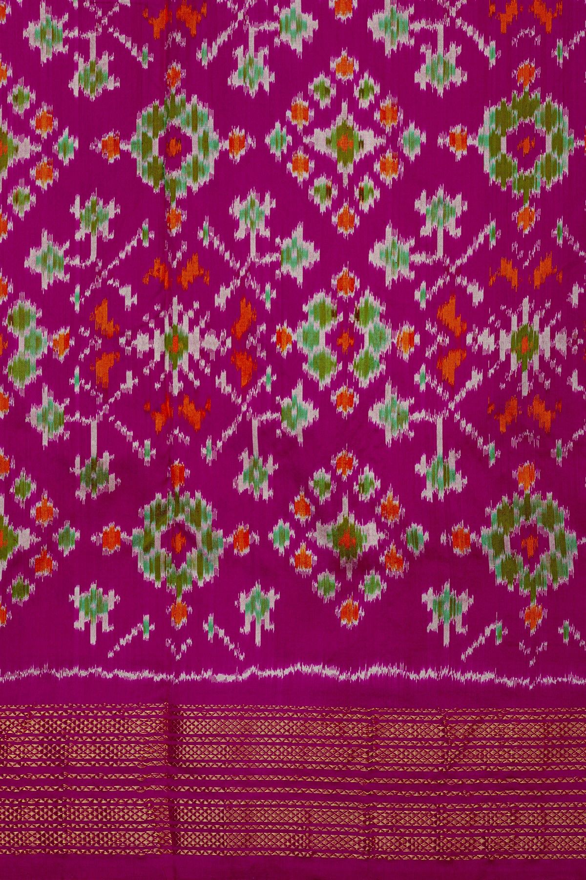 Ikat Silk Off White Saree With Diamonds And Temples Border