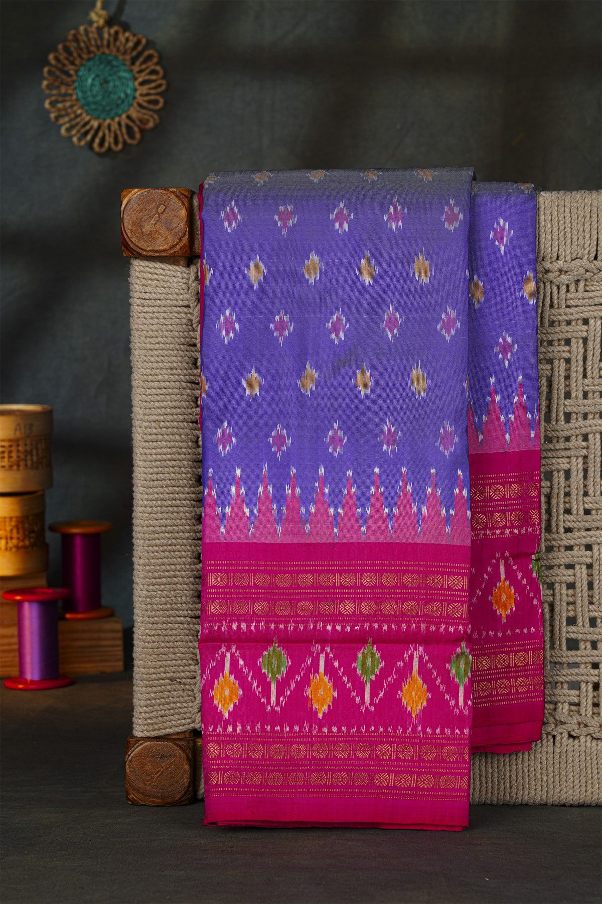 Ikat Silk Lavender Saree With Florals And Buttis Body