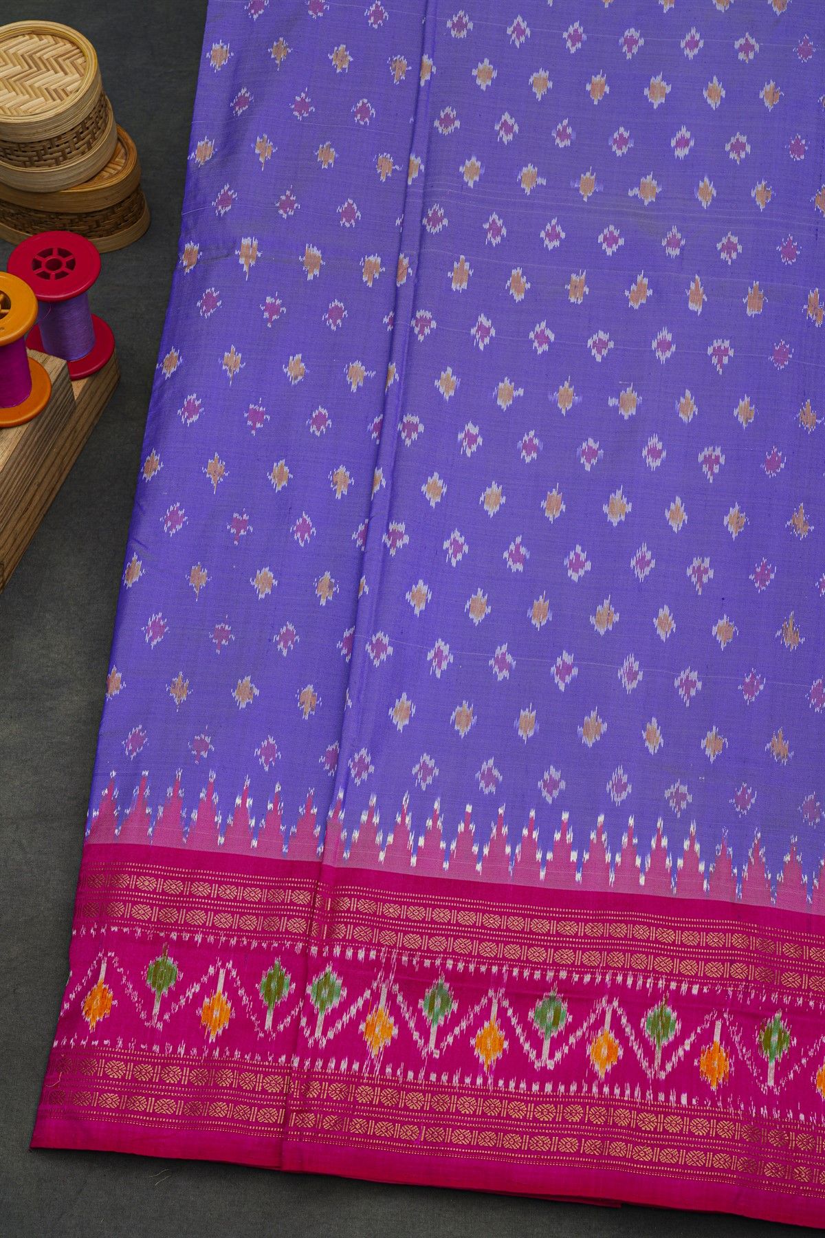 Ikat Silk Lavender Saree With Florals And Buttis Body