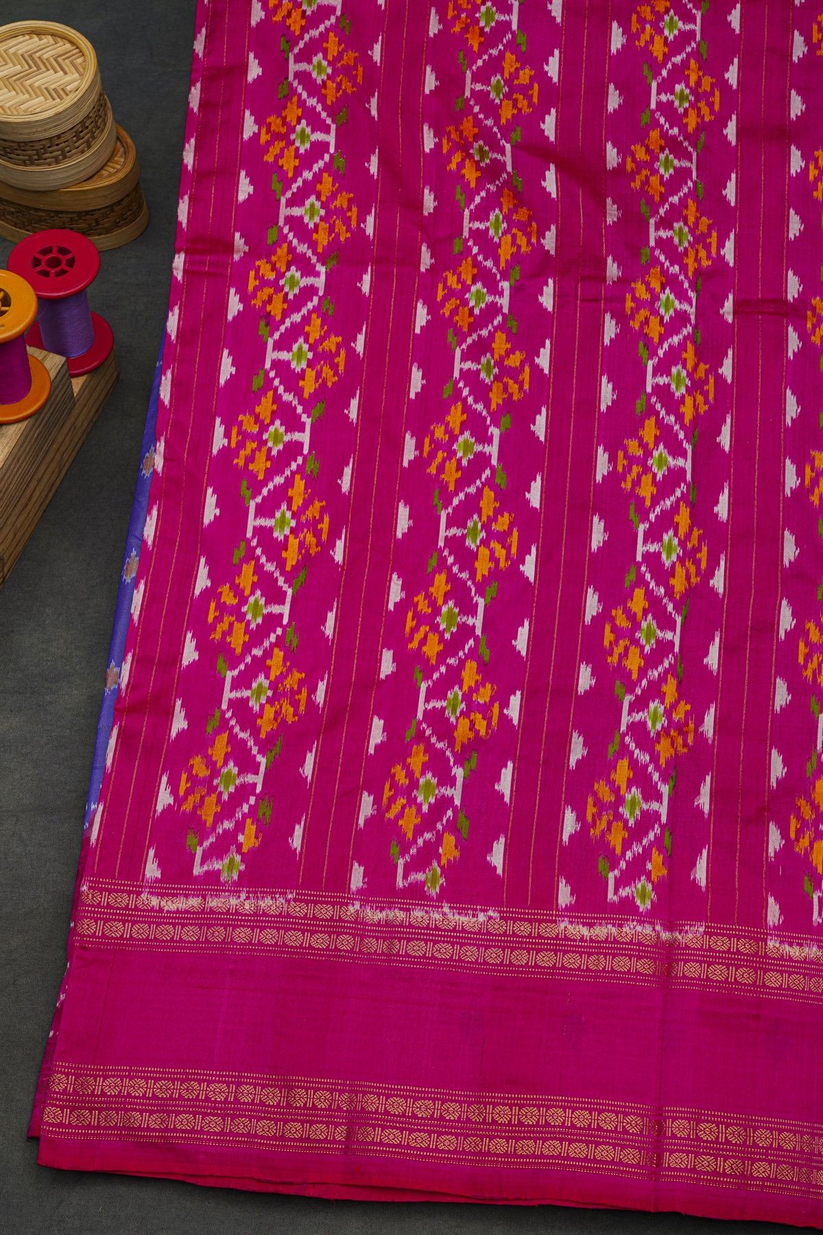 Ikat Silk Lavender Saree With Florals And Buttis Body