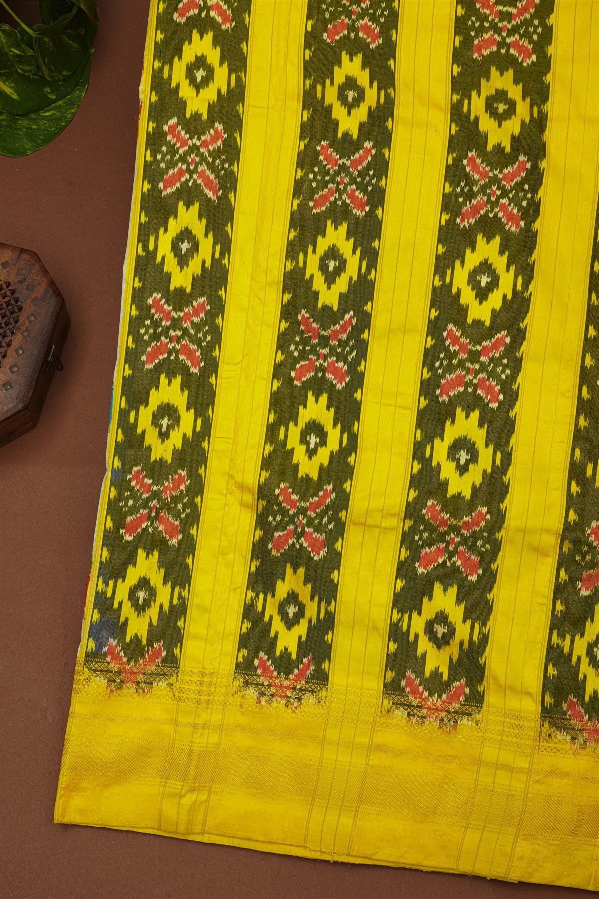 Ikat Silk Off White Saree With Florals And Peacocks Body