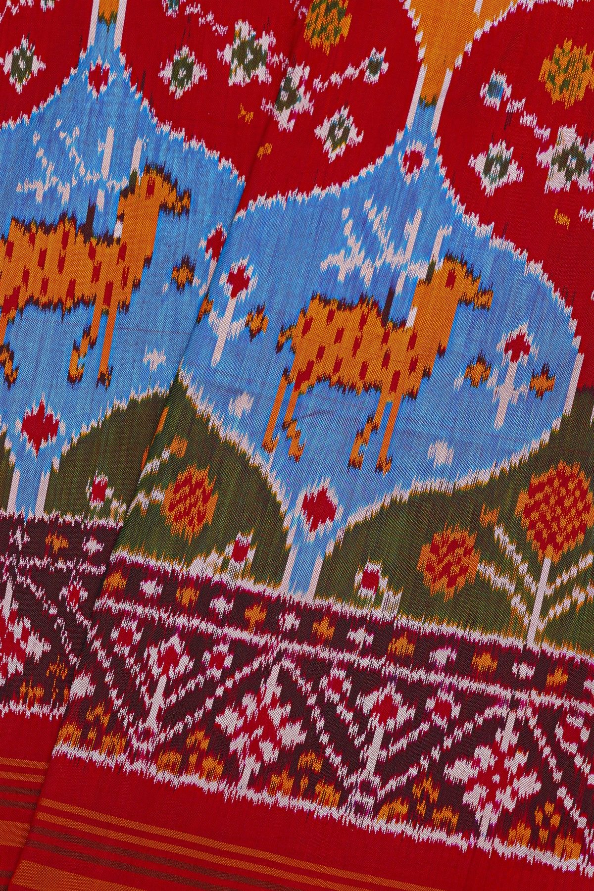 Pochampally Ikat Silk Multi-Colour Saree With Floral And Animal Body