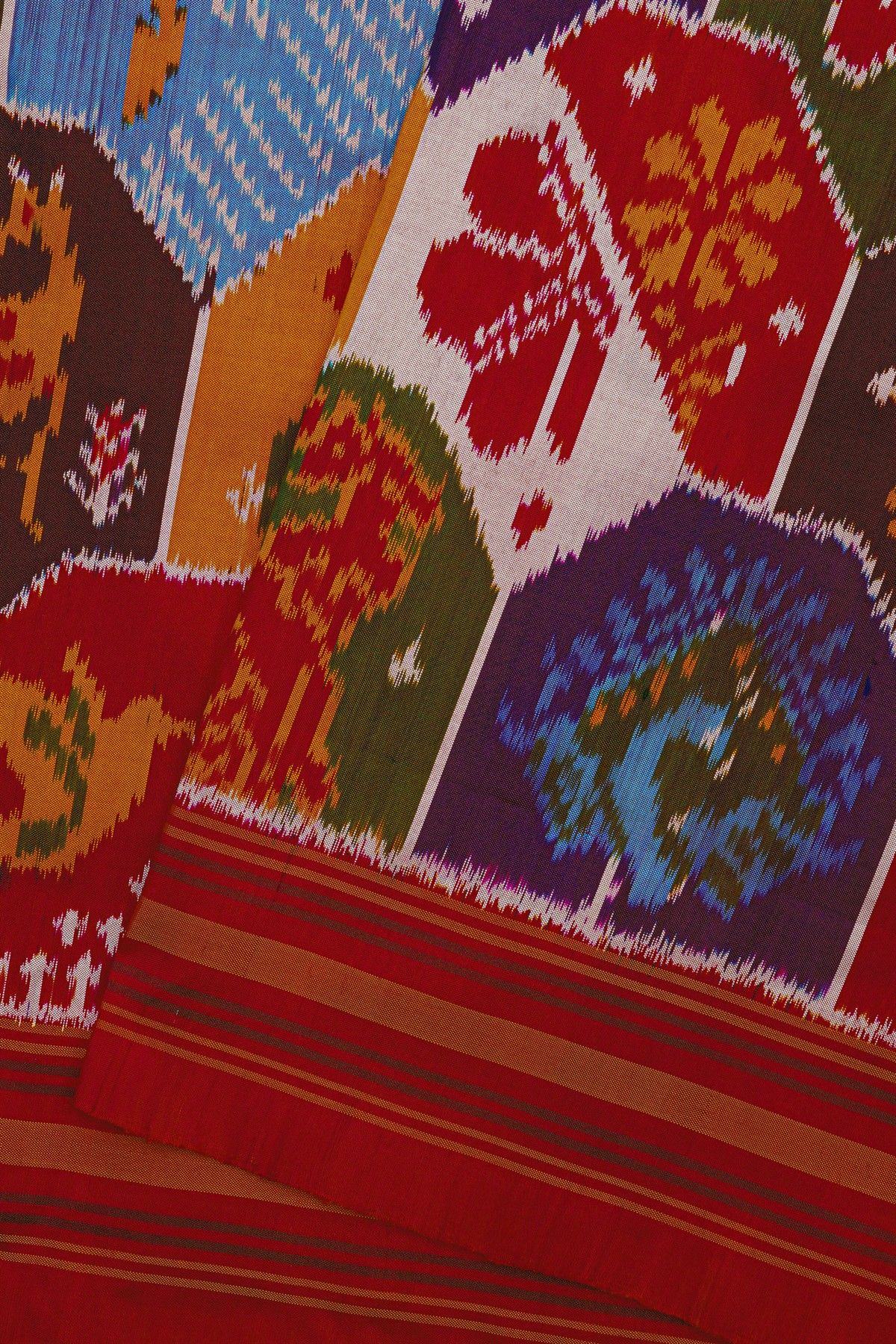 Pochampally Ikat Silk Multi-Colour Saree With Floral And Animal Body