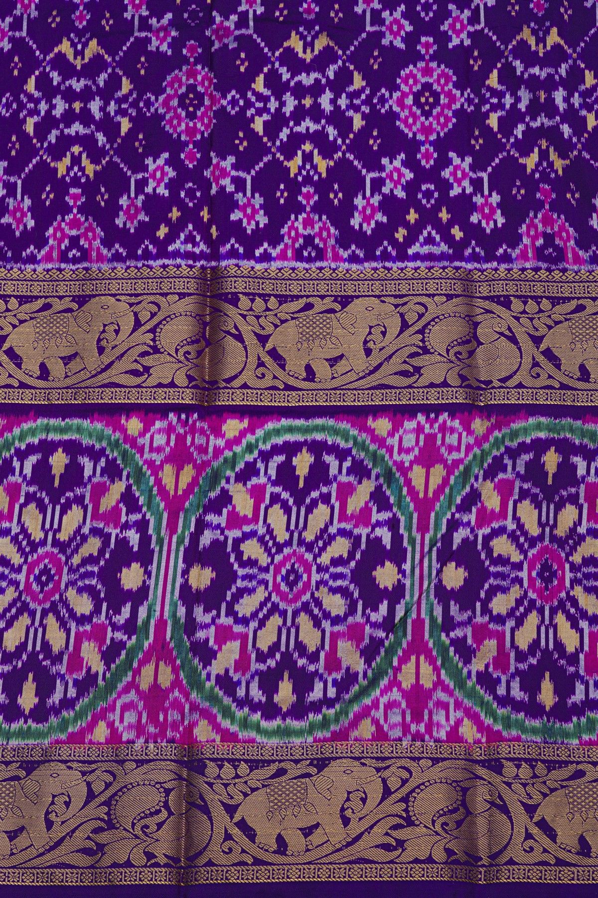Pochampally Ikat Silk Sky Blue Saree With Peacock And Floral Border