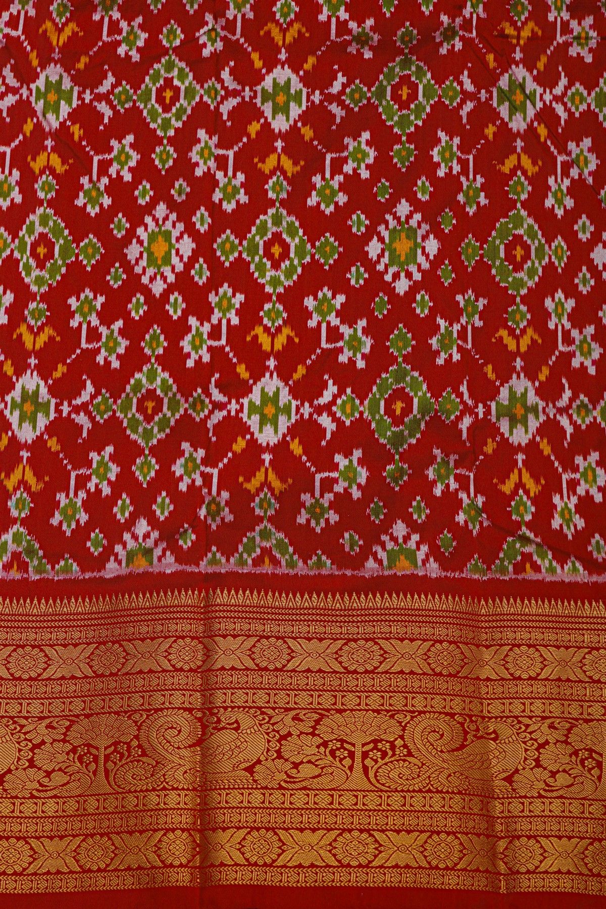 Pochampally Ikat Silk Sky Blue Saree With Floral And Peacock Border