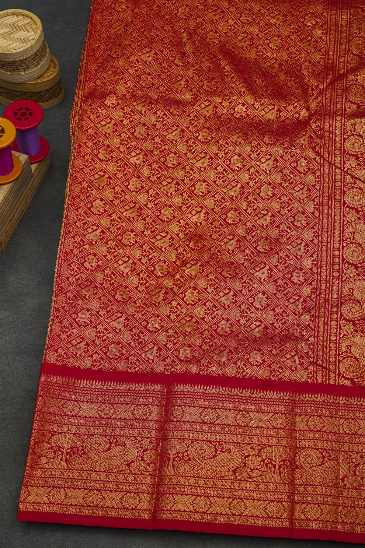 Pochampally Ikat Silk Purple Saree With Floral And Peacock Border