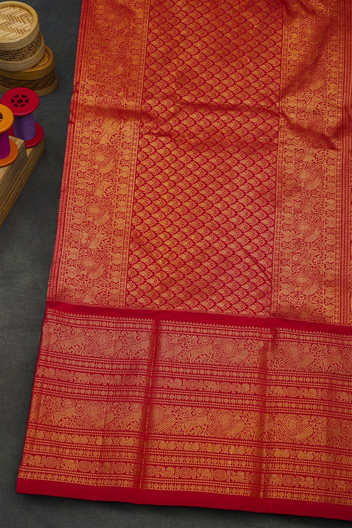 Pochampally Ikat Silk Royal Blue Saree With Floral And Peacock Border