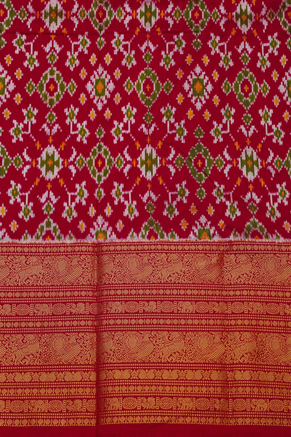 Pochampally Ikat Silk Royal Blue Saree With Floral And Peacock Border