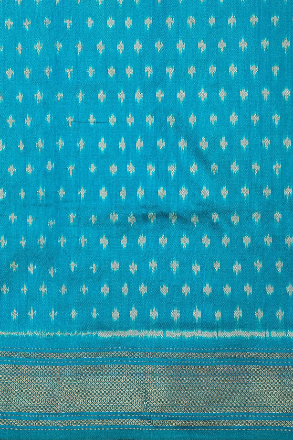 Pochampally Ikat Silk Yellow Saree With Floral Cross-Check Body