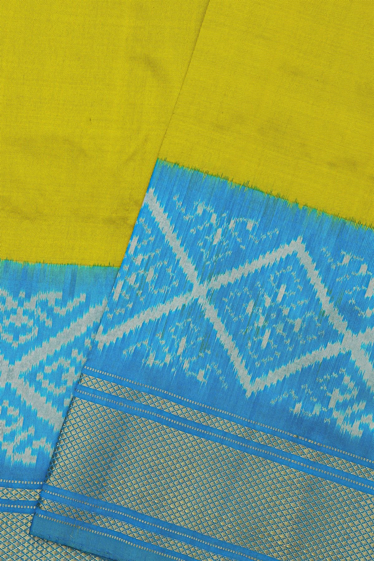 Pochampally Ikat Silk Lime Green Saree With Diamond Motif Border