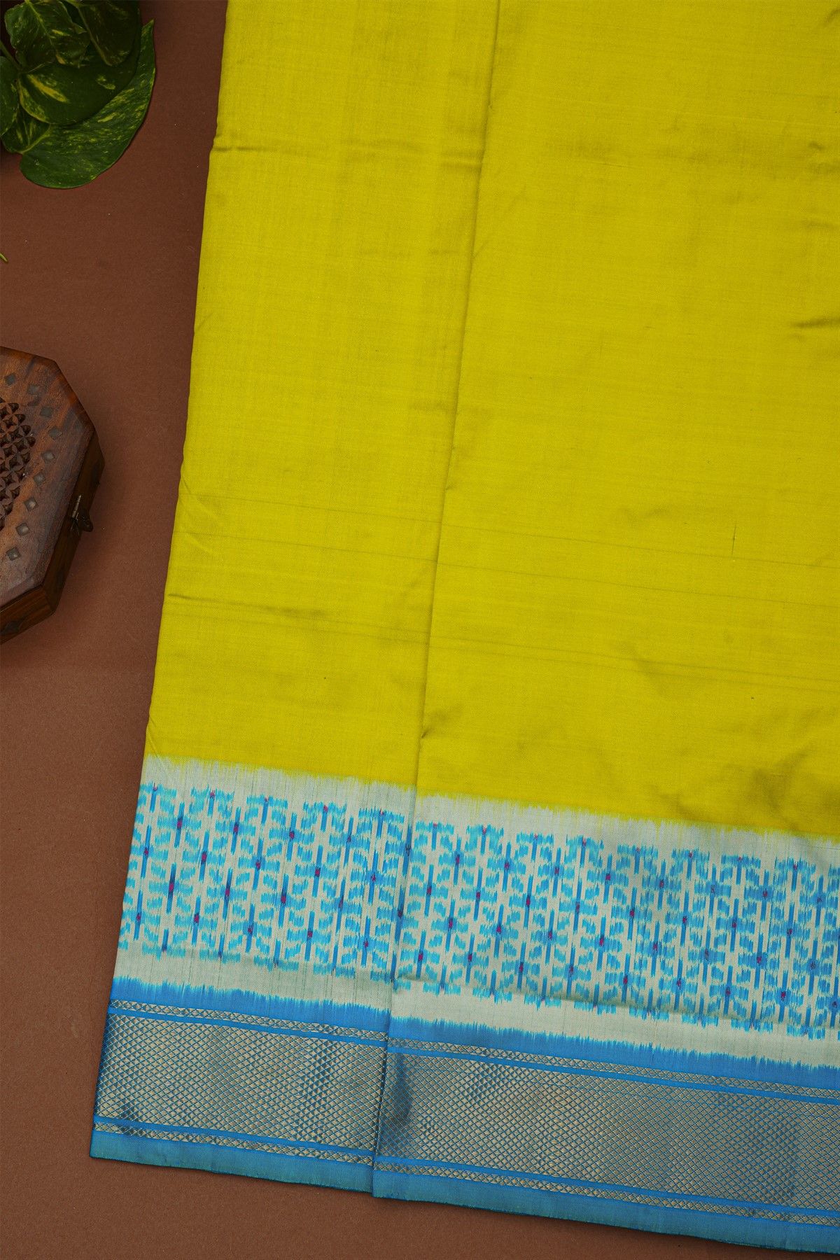 Pochampally Ikat Silk LIme Green Saree With Floral Butti Body
