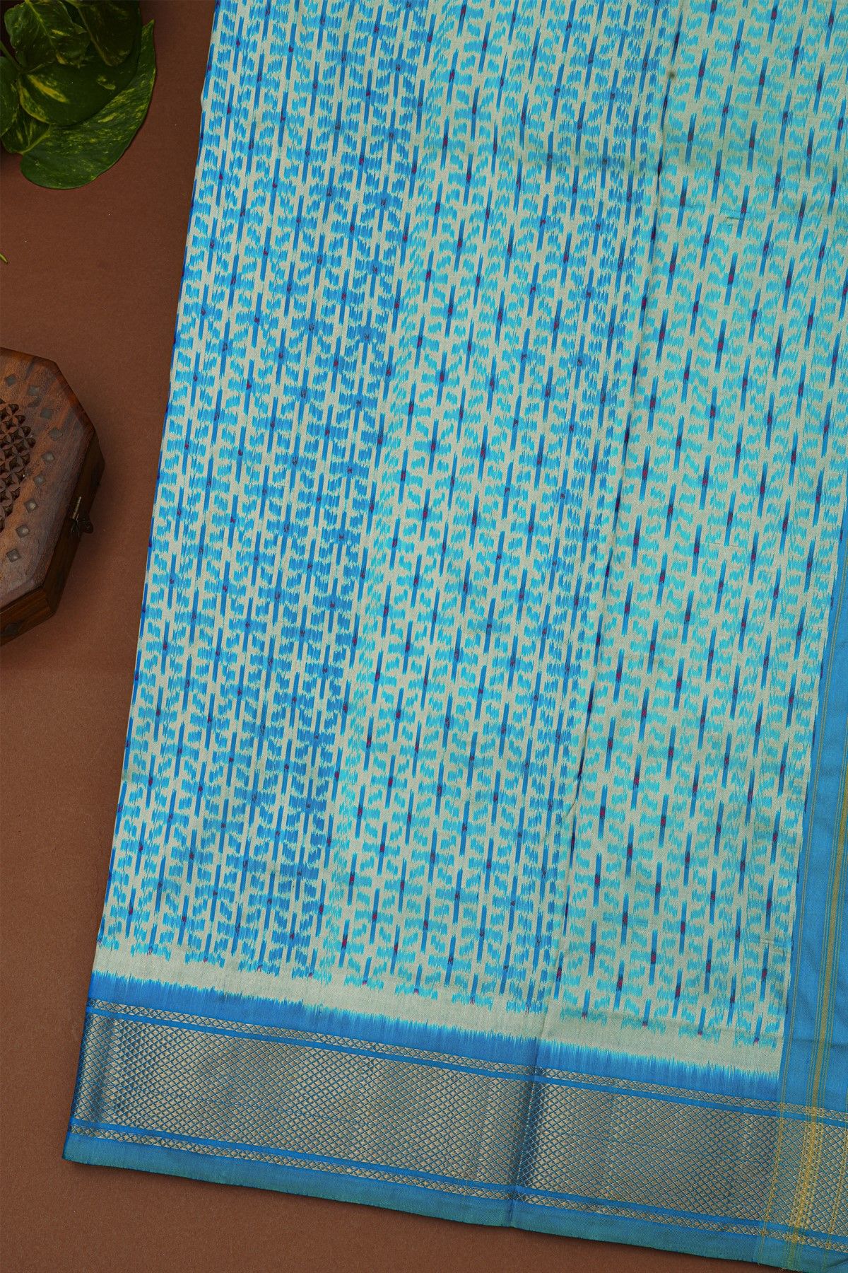 Pochampally Ikat Silk LIme Green Saree With Floral Butti Body