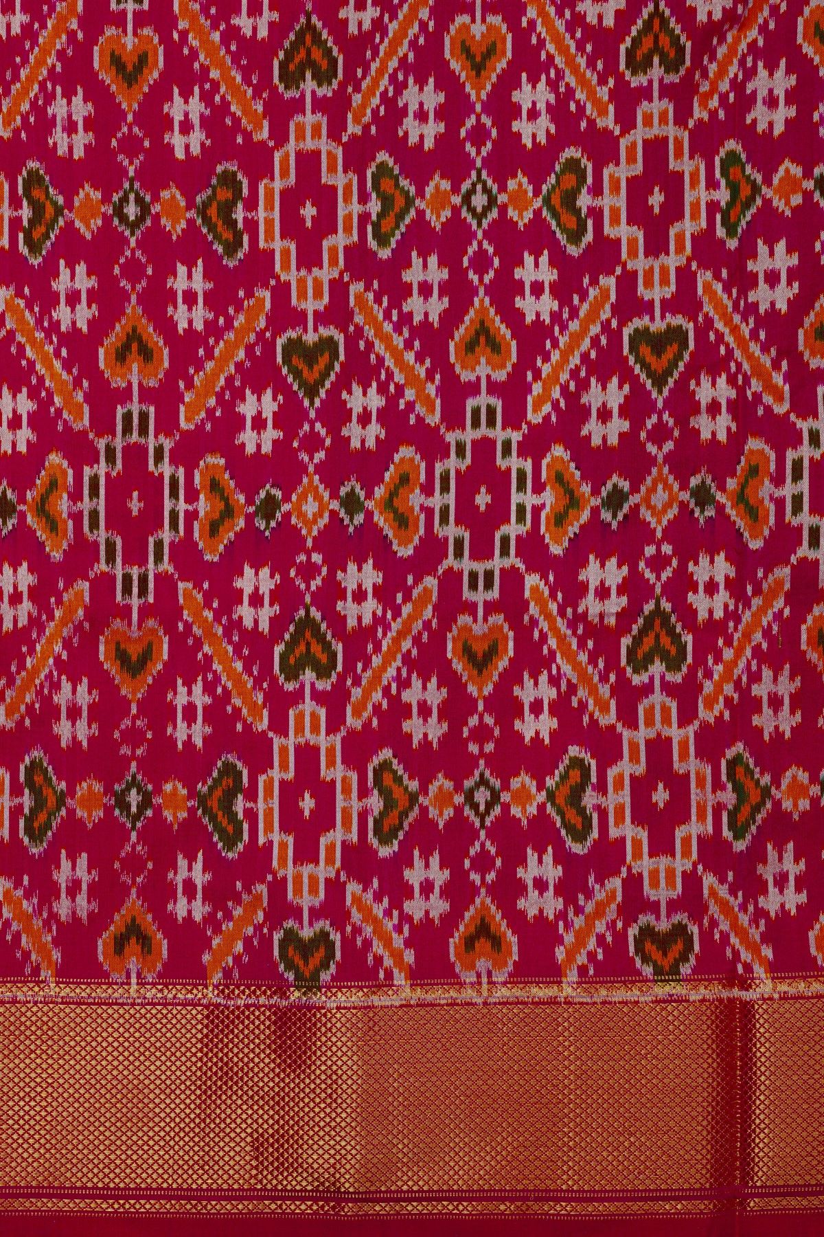 Pochampally Ikat Silk Violet Saree With Parrot And Elephant Butti Body