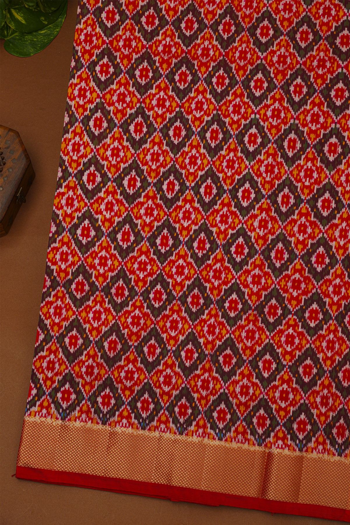 Pochampally Ikat Silk Off White Saree Red Ikat Motif Border And Zari Accent