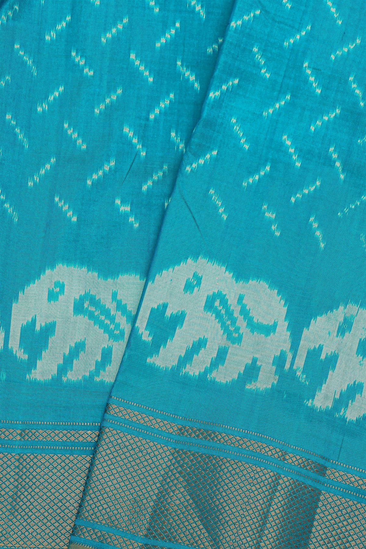 Pochampally Ikat Silk Sky Blue Saree With Diamonds In Zari Border
