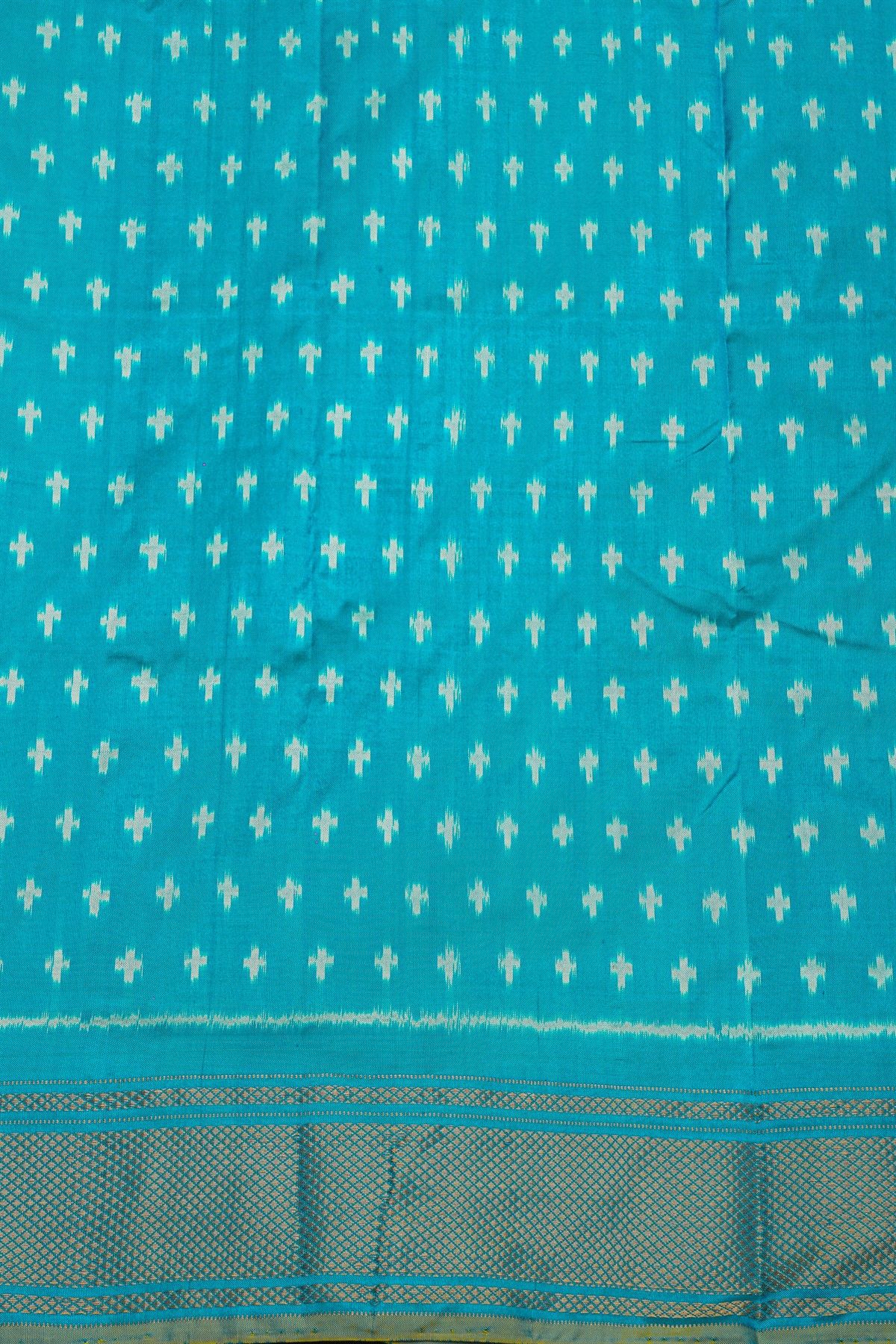 Pochampally Ikat Silk Sky Blue Saree With Diamonds In Zari Border