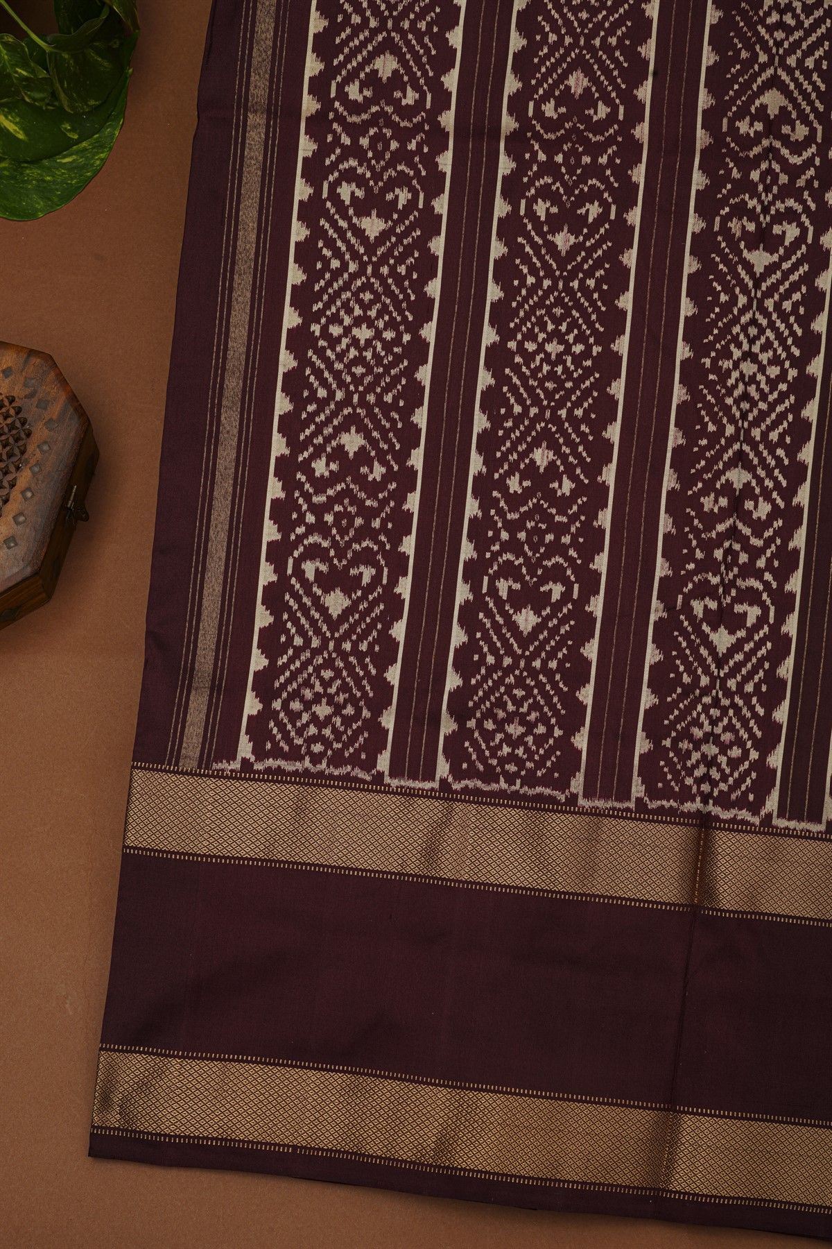 Ikat Silk Multi-Colour Saree With Temple Design In Body And Gap Border