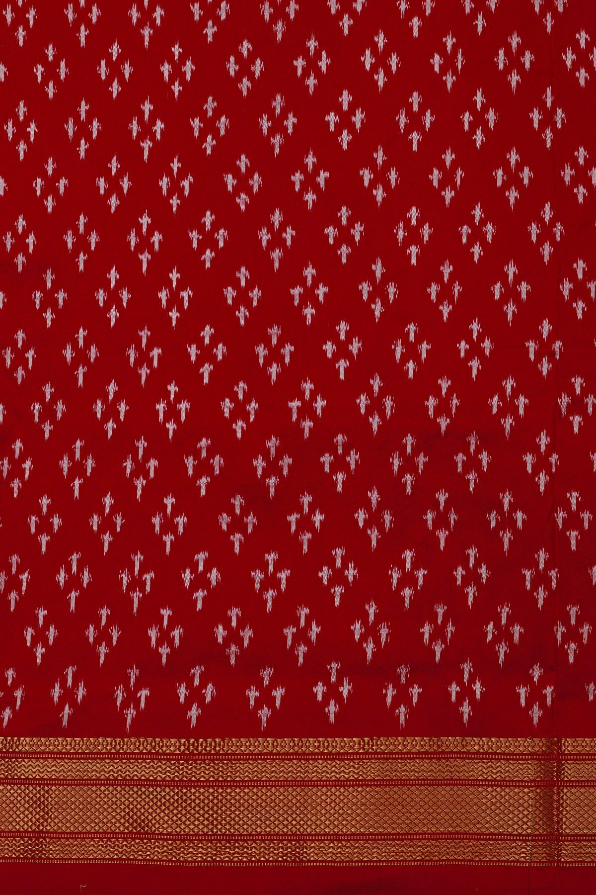 Ikat Silk Red Saree With Florals And Diamonds Border