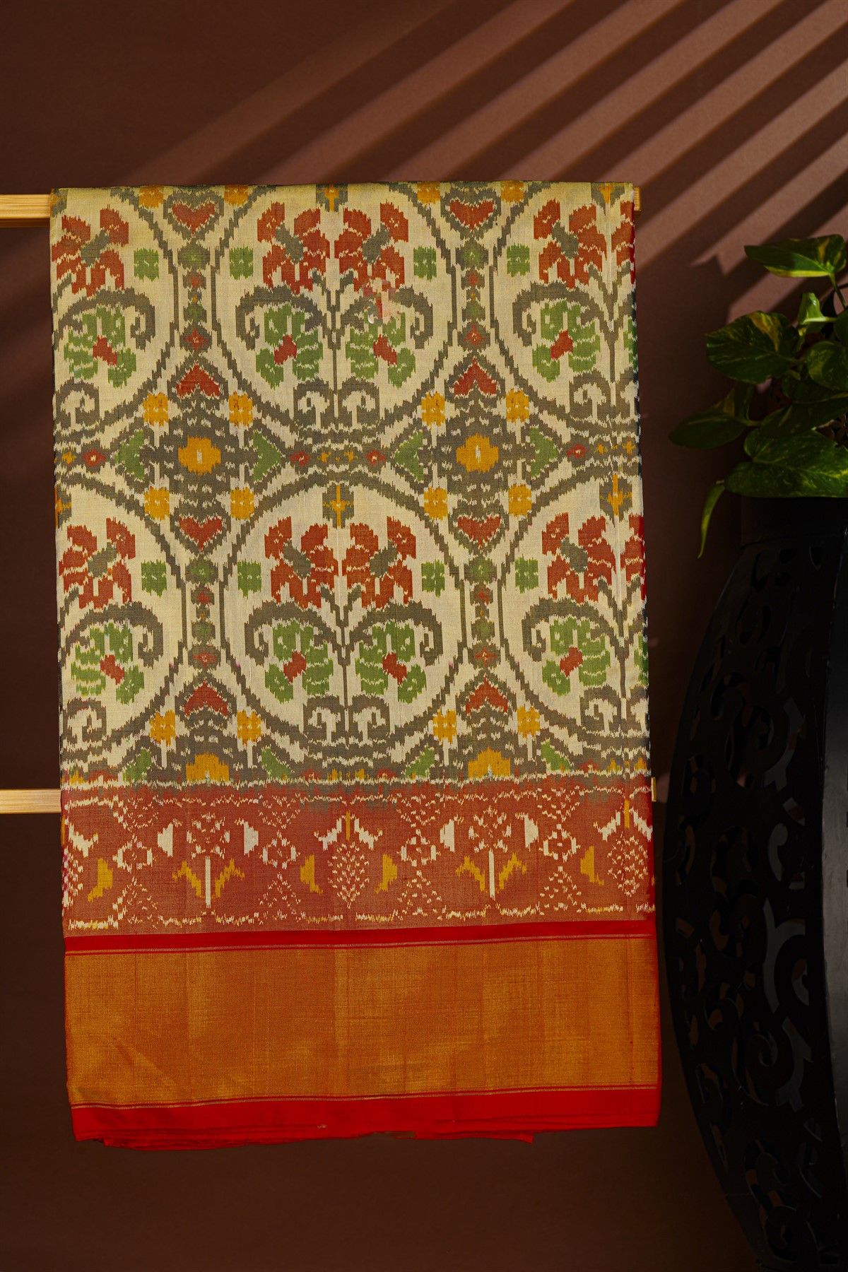 Ikat Silk Multi-Colour Saree With Florals And Kaddi Border