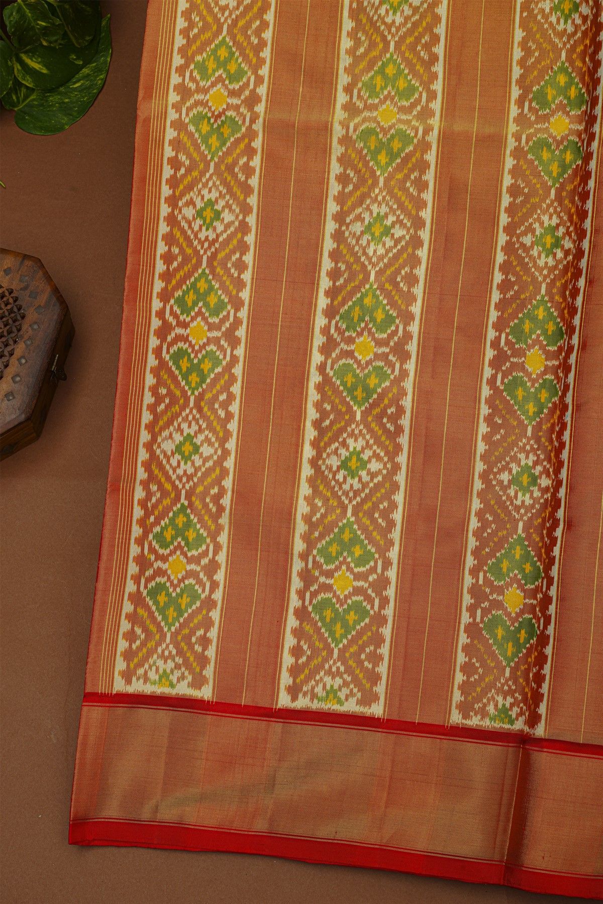Ikat Silk Multi-Colour Saree With Florals And Kaddi Border
