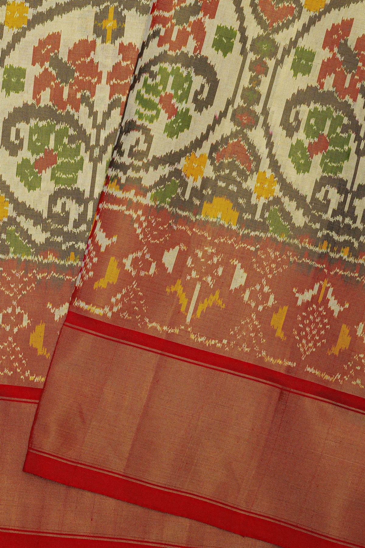 Ikat Silk Multi-Colour Saree With Florals And Kaddi Border