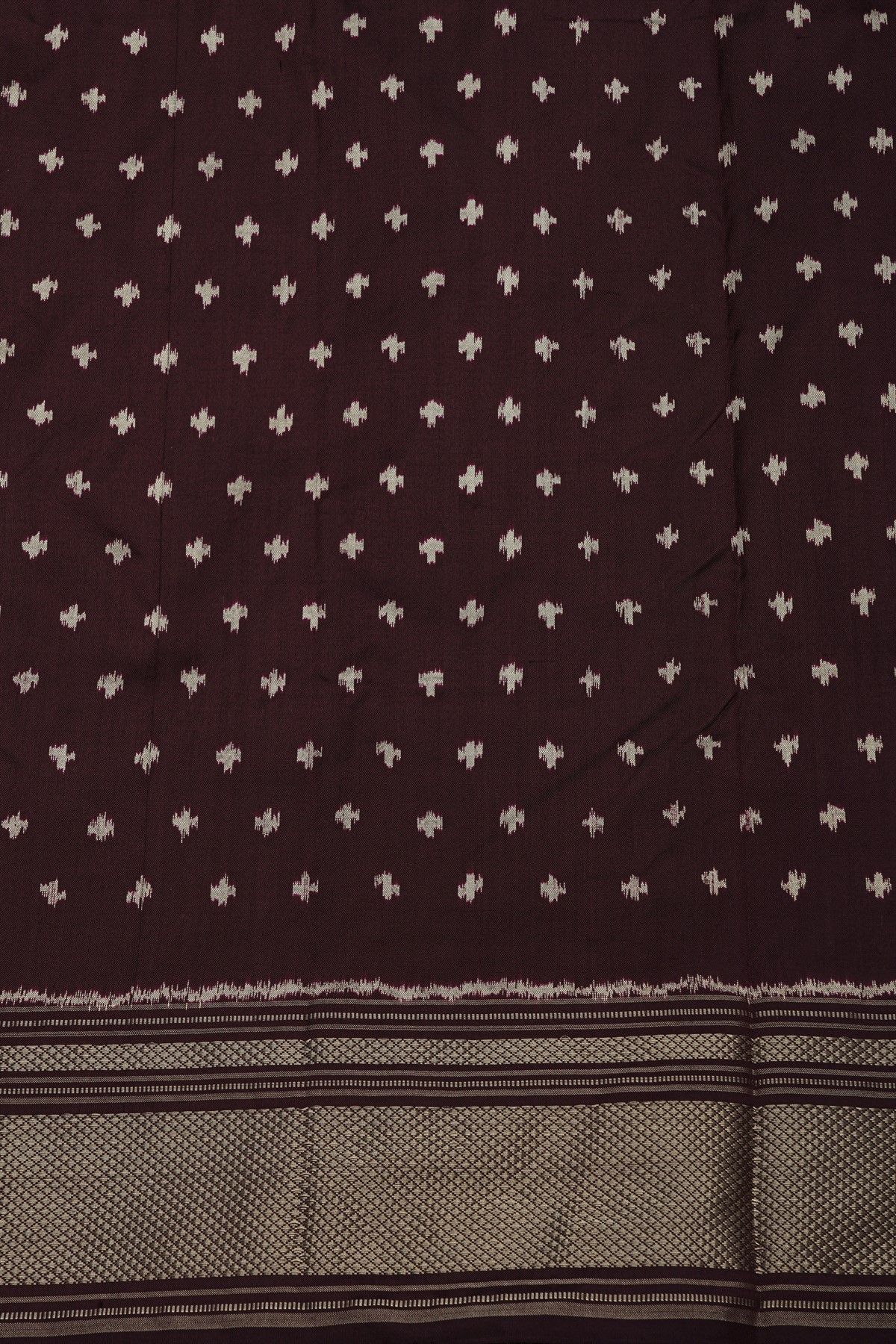 Pochampally Ikat Silk Dark Wine Saree With Floral And Leaf Body