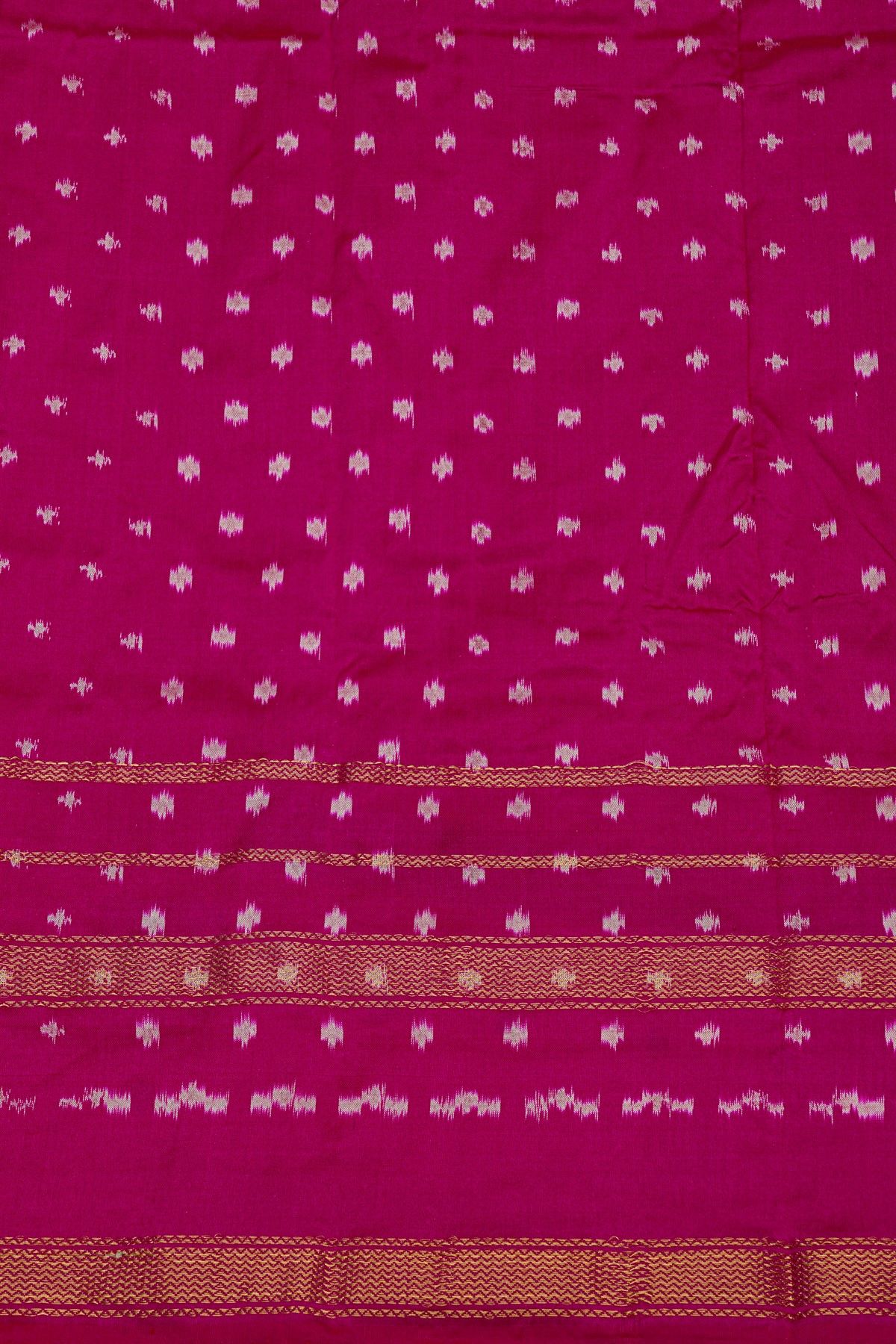 Pochampally Ikat Silk Rani Pink Saree With Floral And Leaf Jaal Border