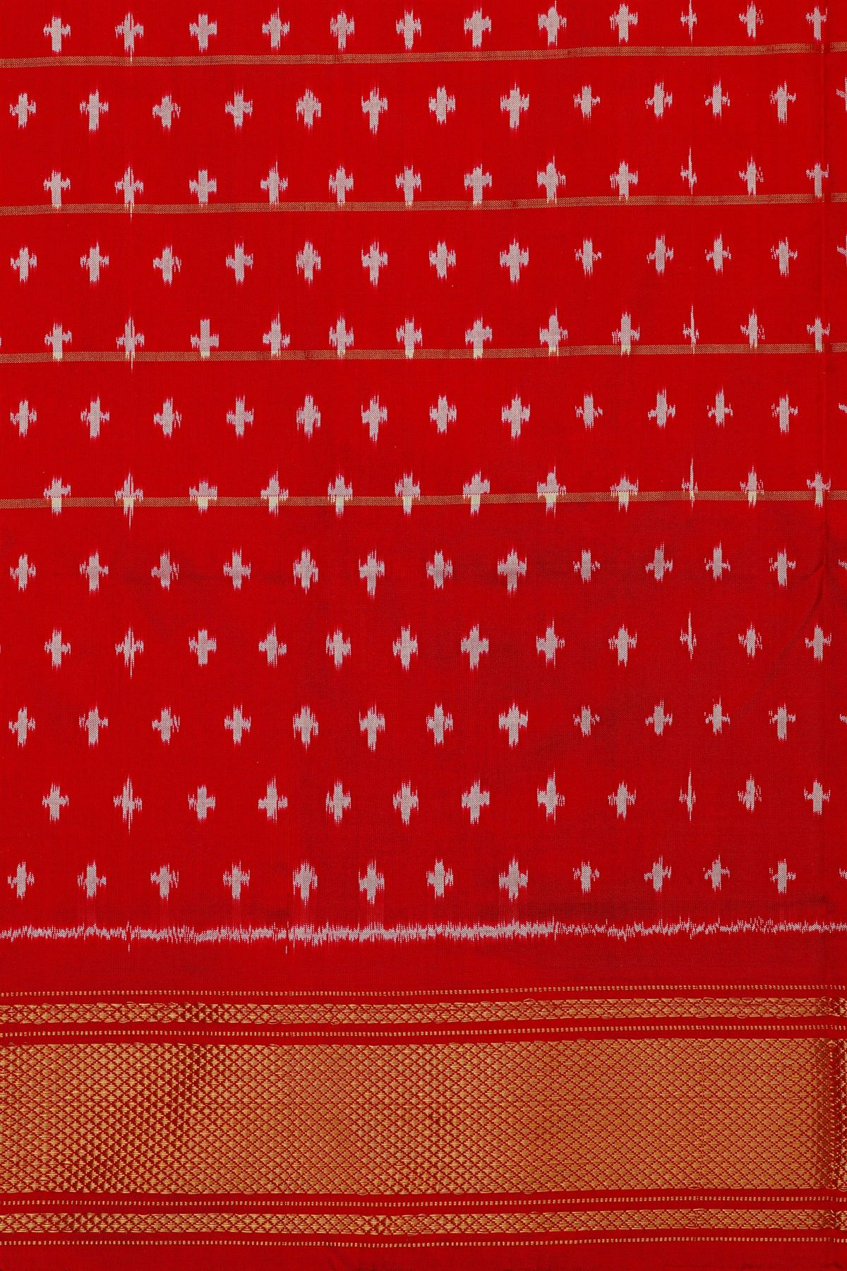 Ikat Silk Cream Saree With Florals And Diamonds In Checks Border